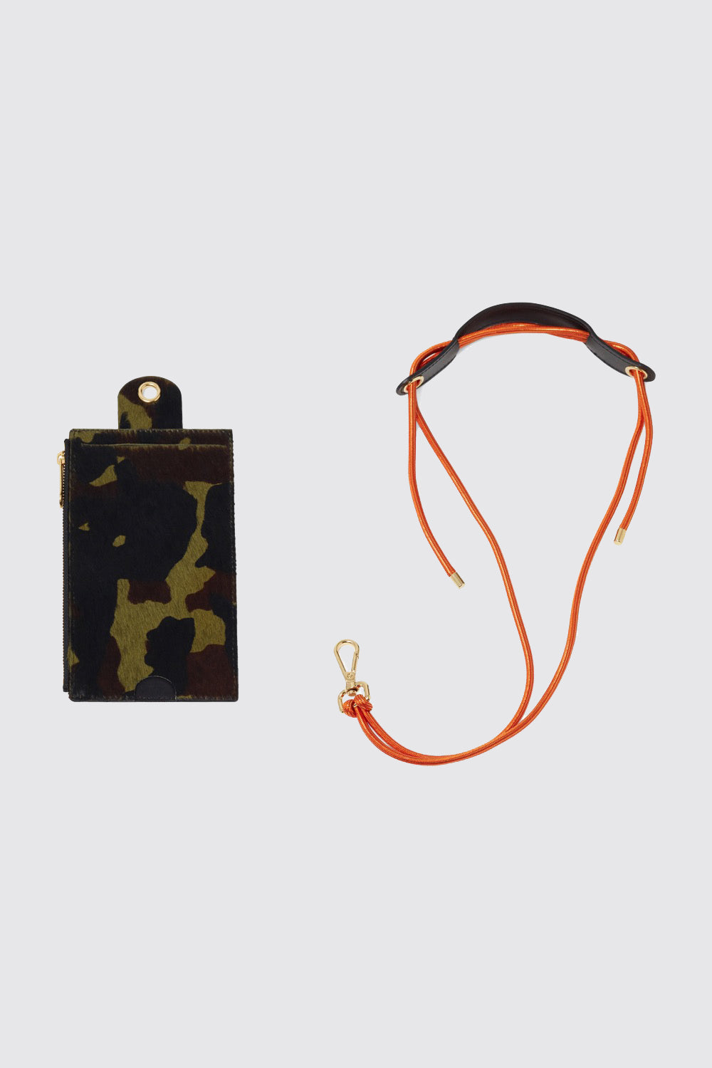 The Minis - Large Portefeuille à cordon en cuir imprimé camouflage orange