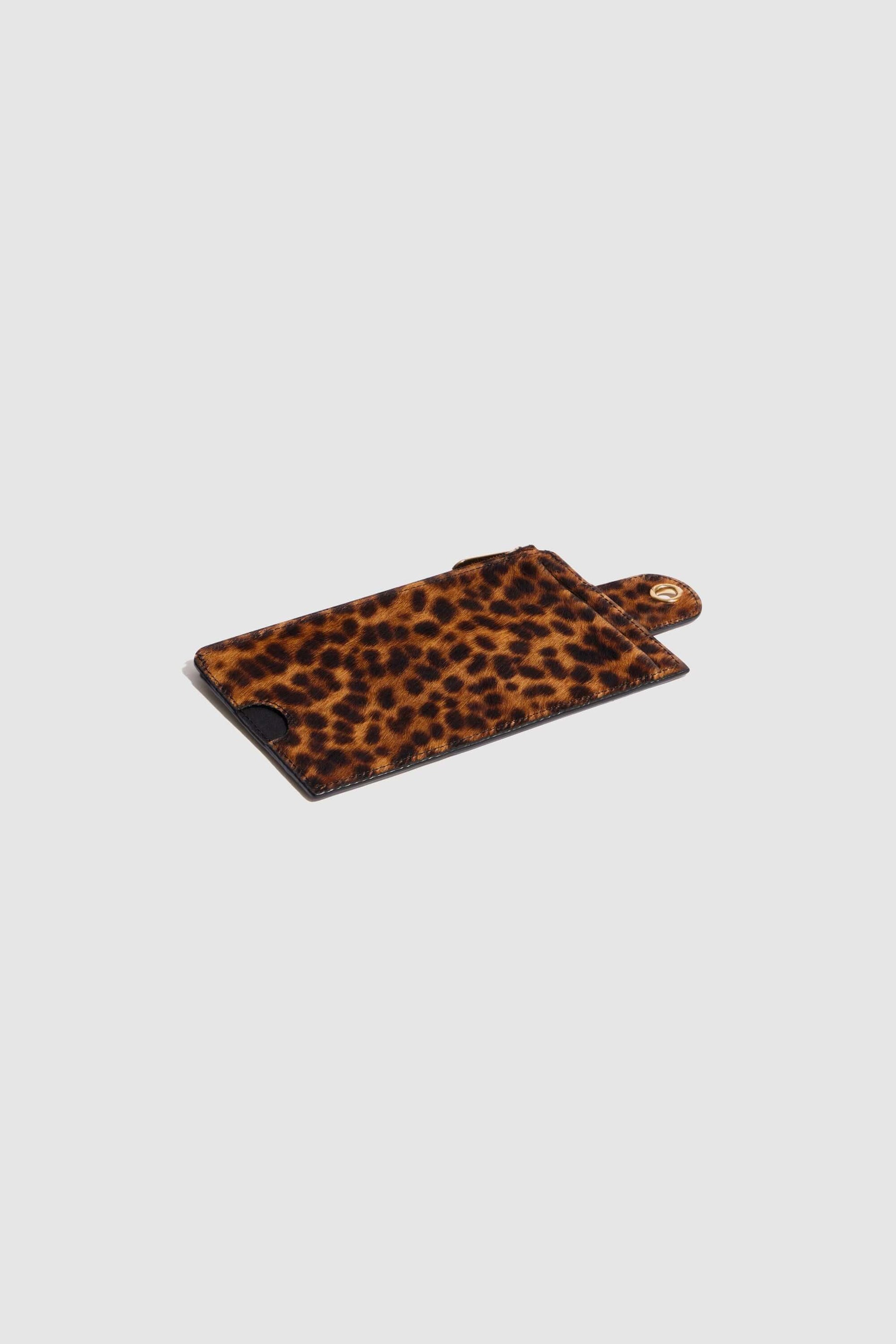 Les Minis - Large portefeuille à cordon en cuir imprimé léopard gris