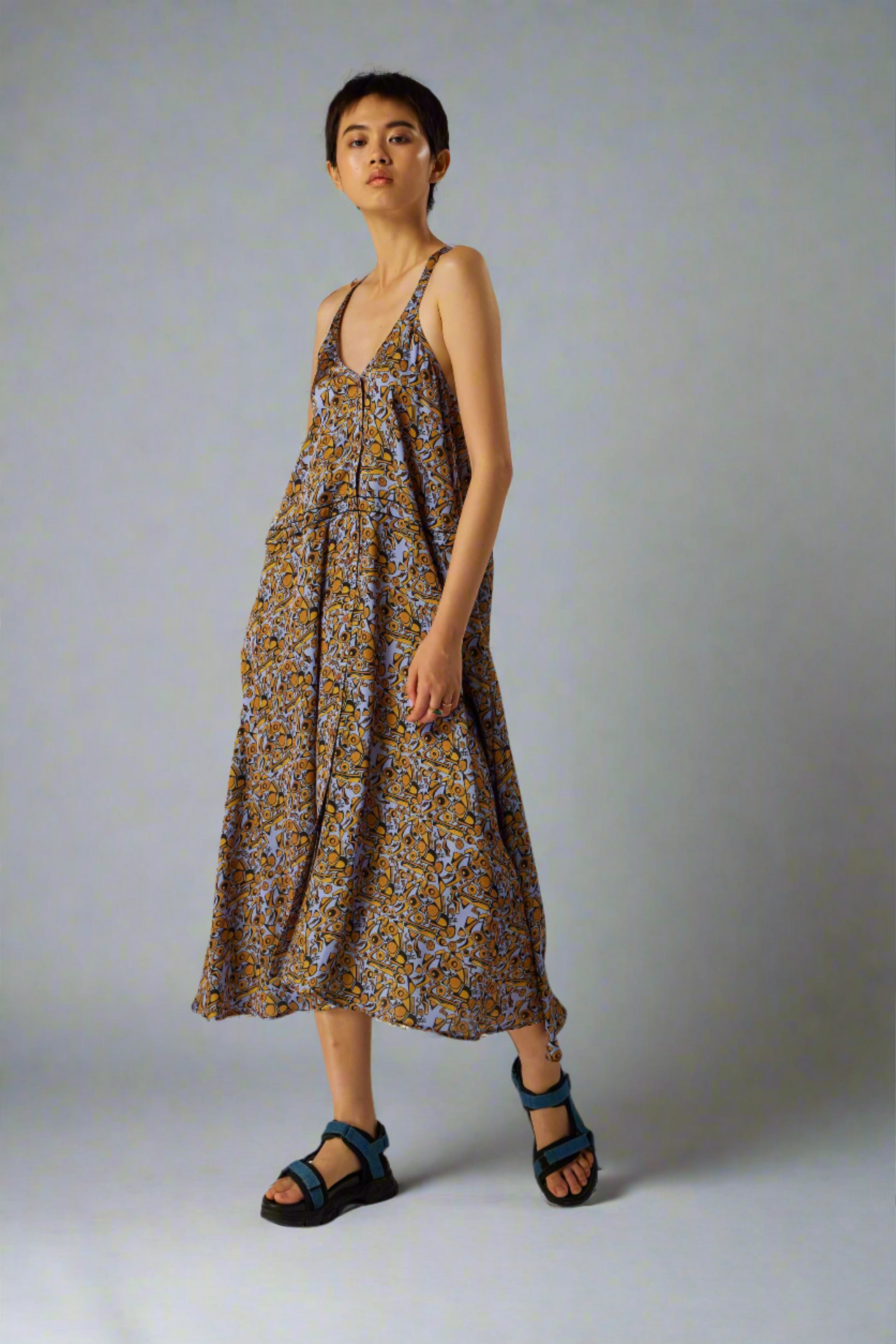 Java dress in Art Deco Factory print