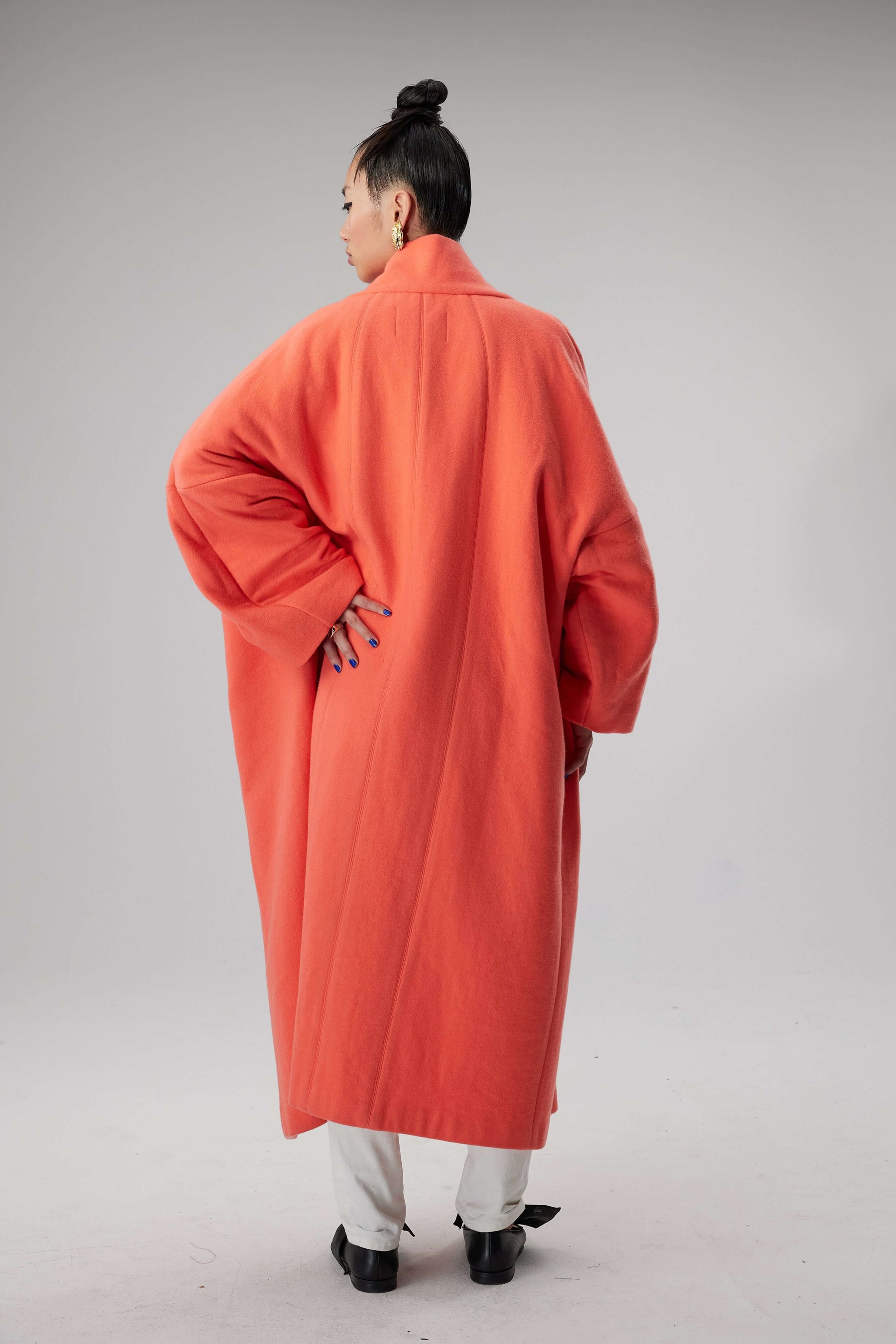 Eren coat in Reef orange woolen fabric and cashmere