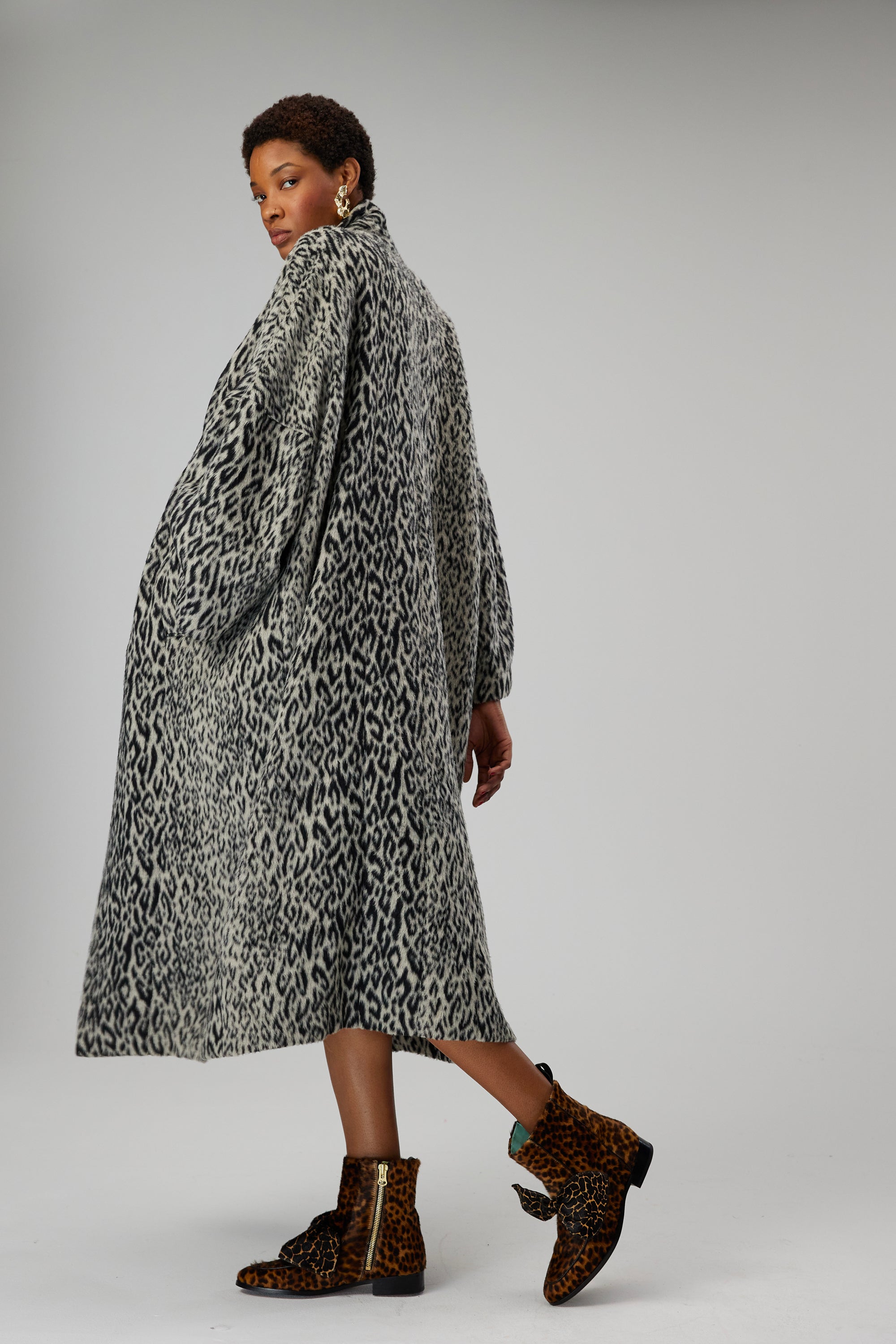 Gray hotsell leopard coat