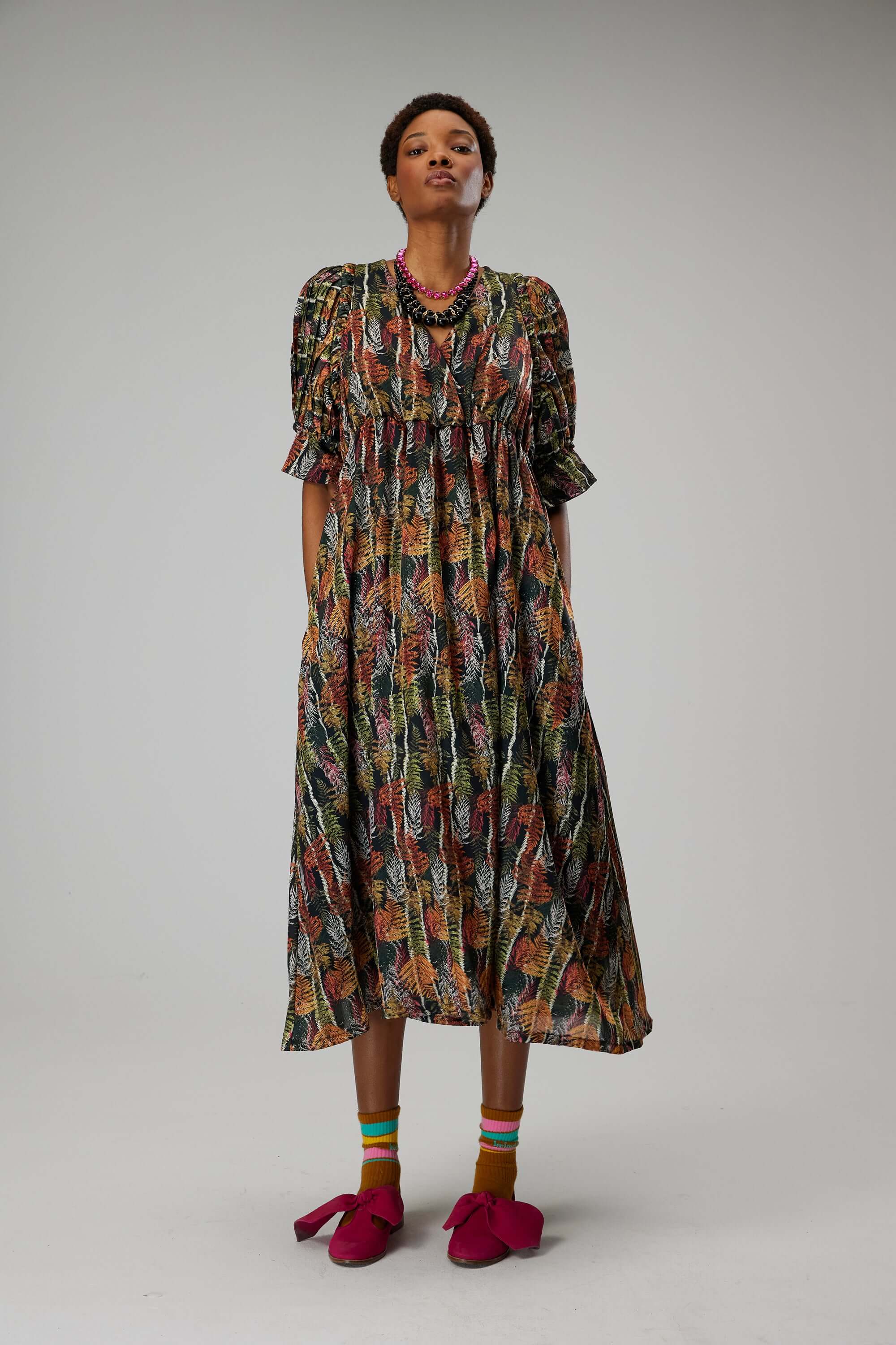 Jim pleated dress in Fern print