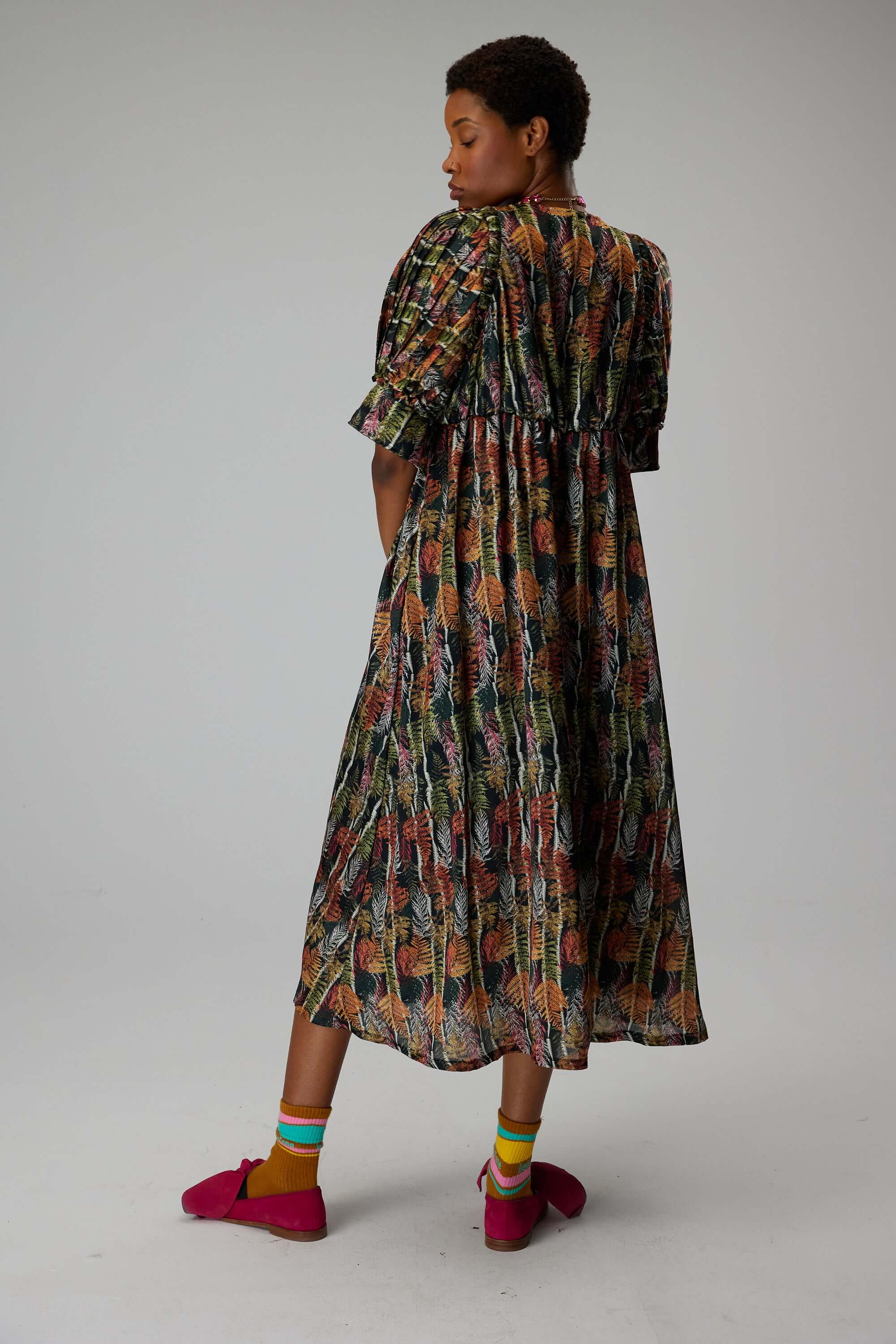 Jim pleated dress in Fern print