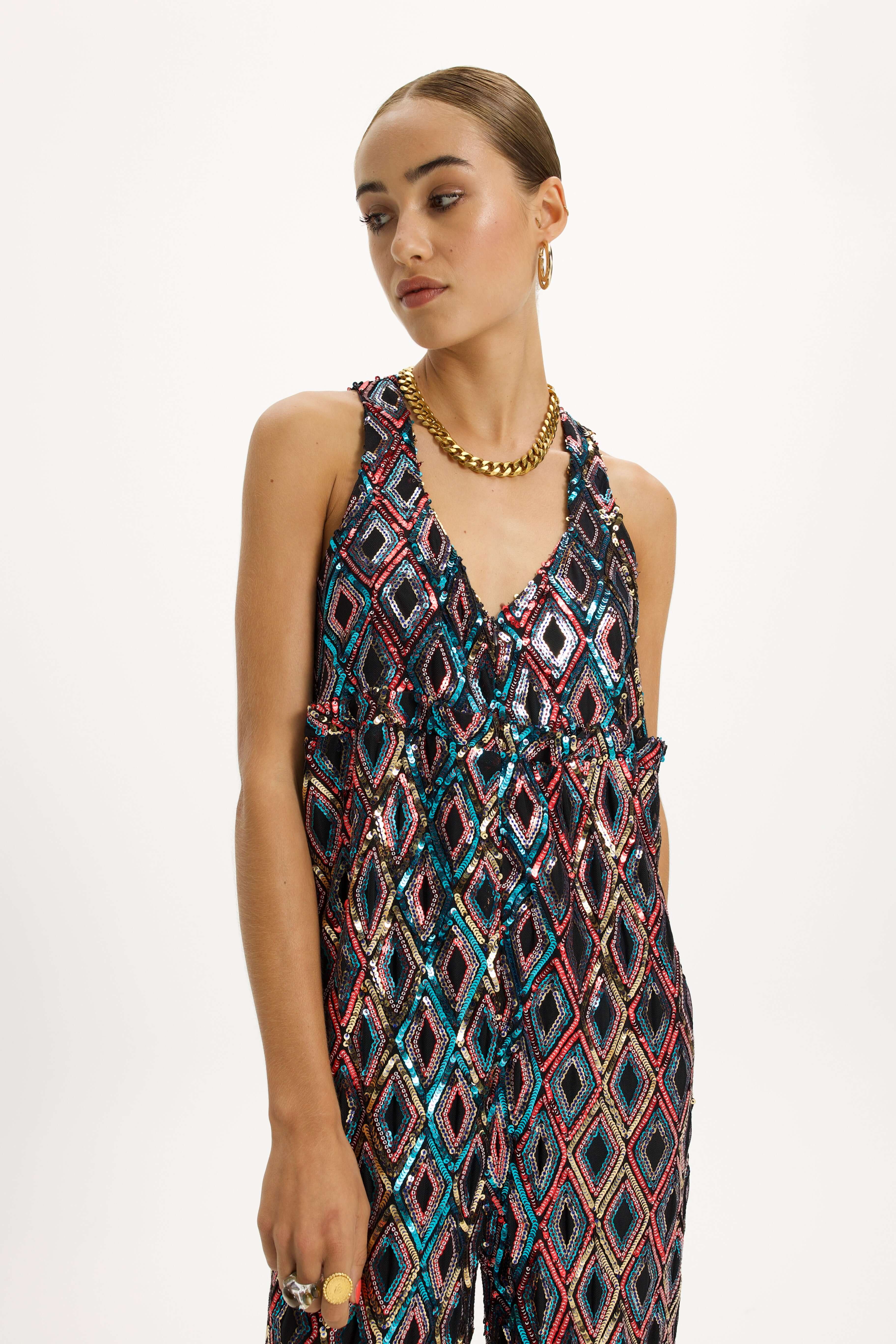 Lottie Jumpsuit in Jazz Aquatique Sequins