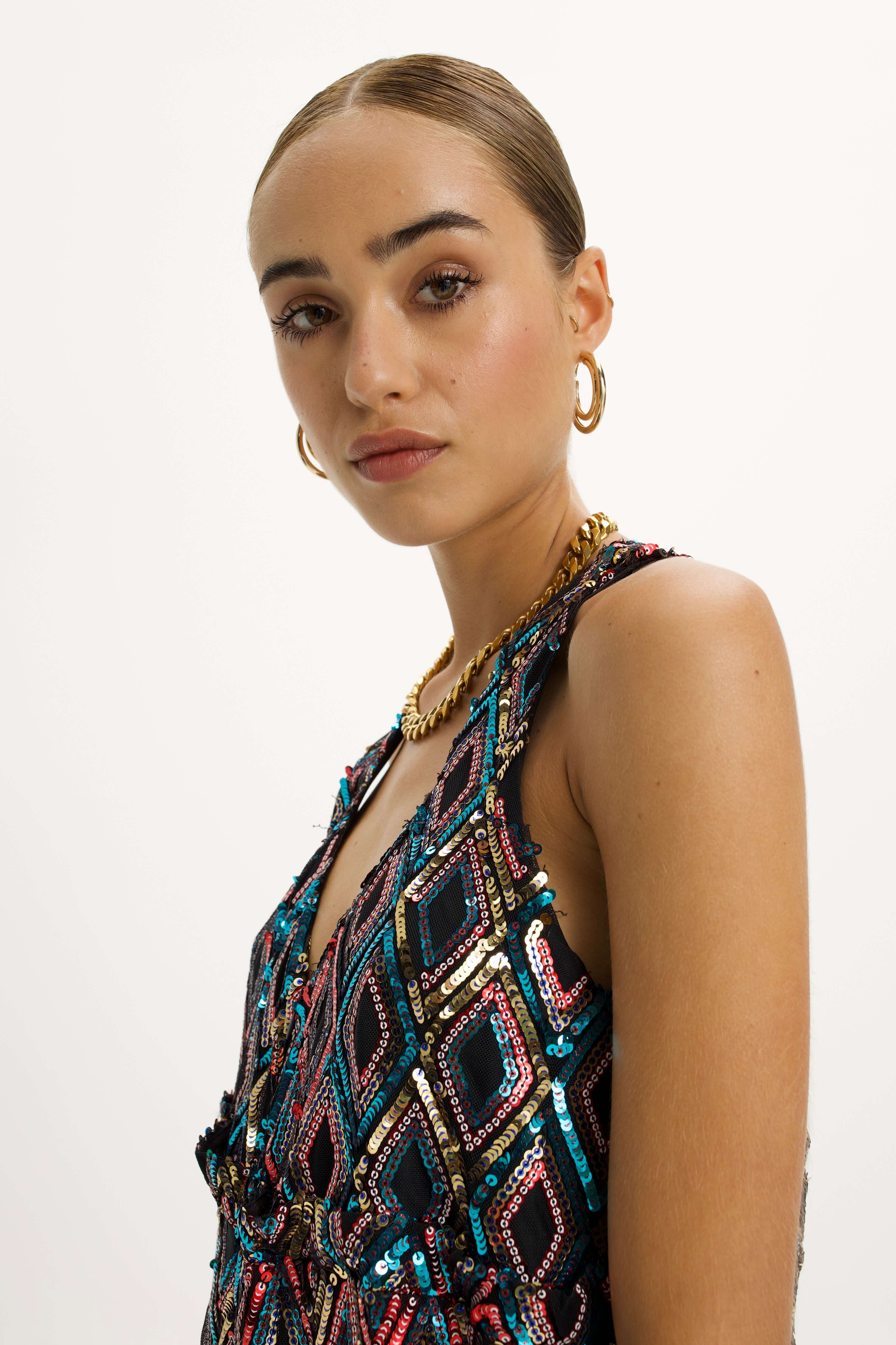 Lottie Jumpsuit in Jazz Aquatique Sequins
