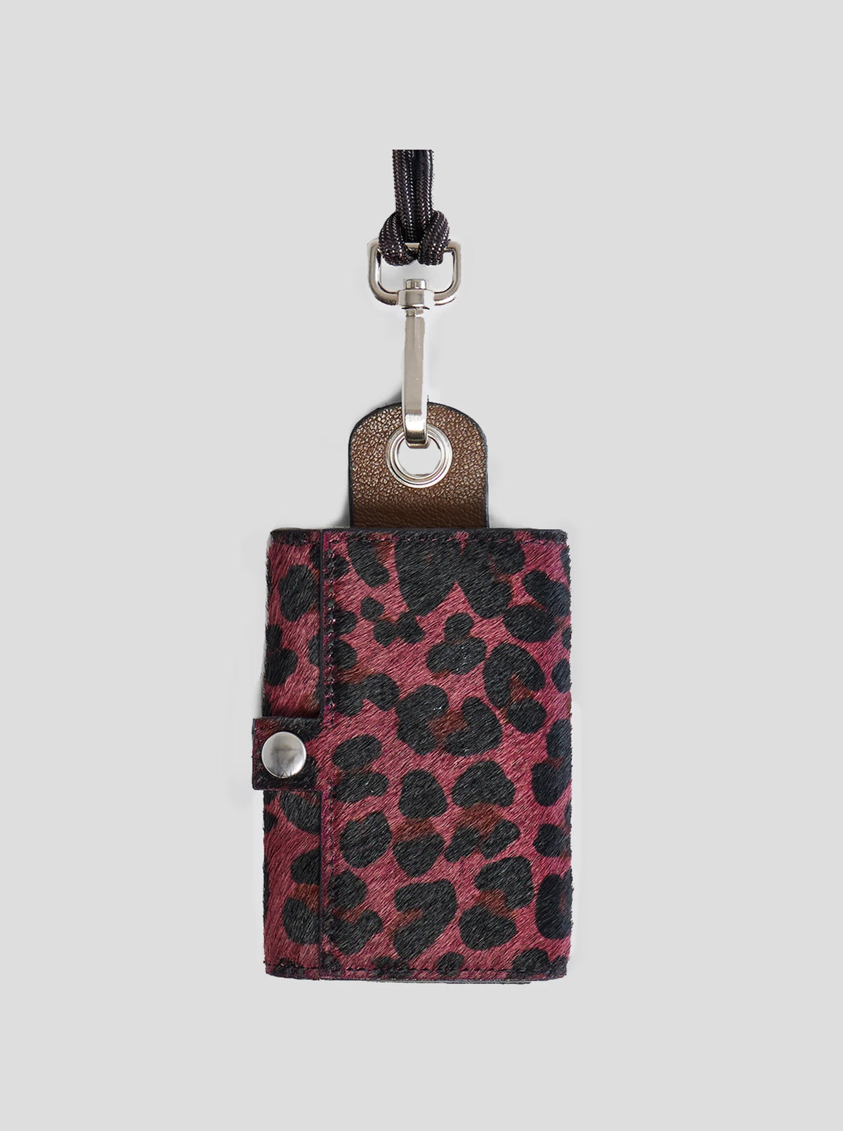 Les Minis - Porte-clé à clapet en cuir imprimé léopard bordeaux