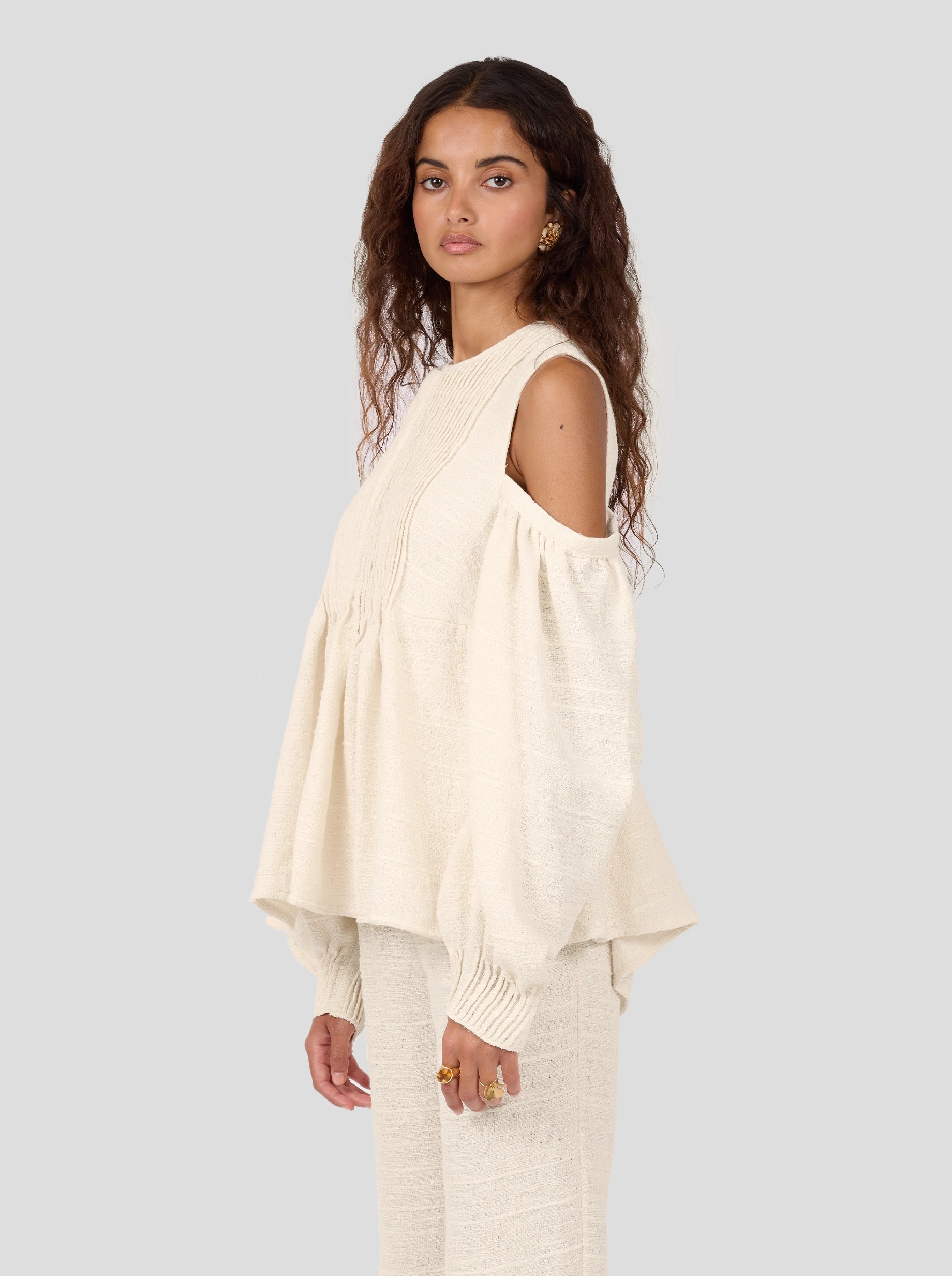 Blanca Blouse In Ivory Jute Canvas