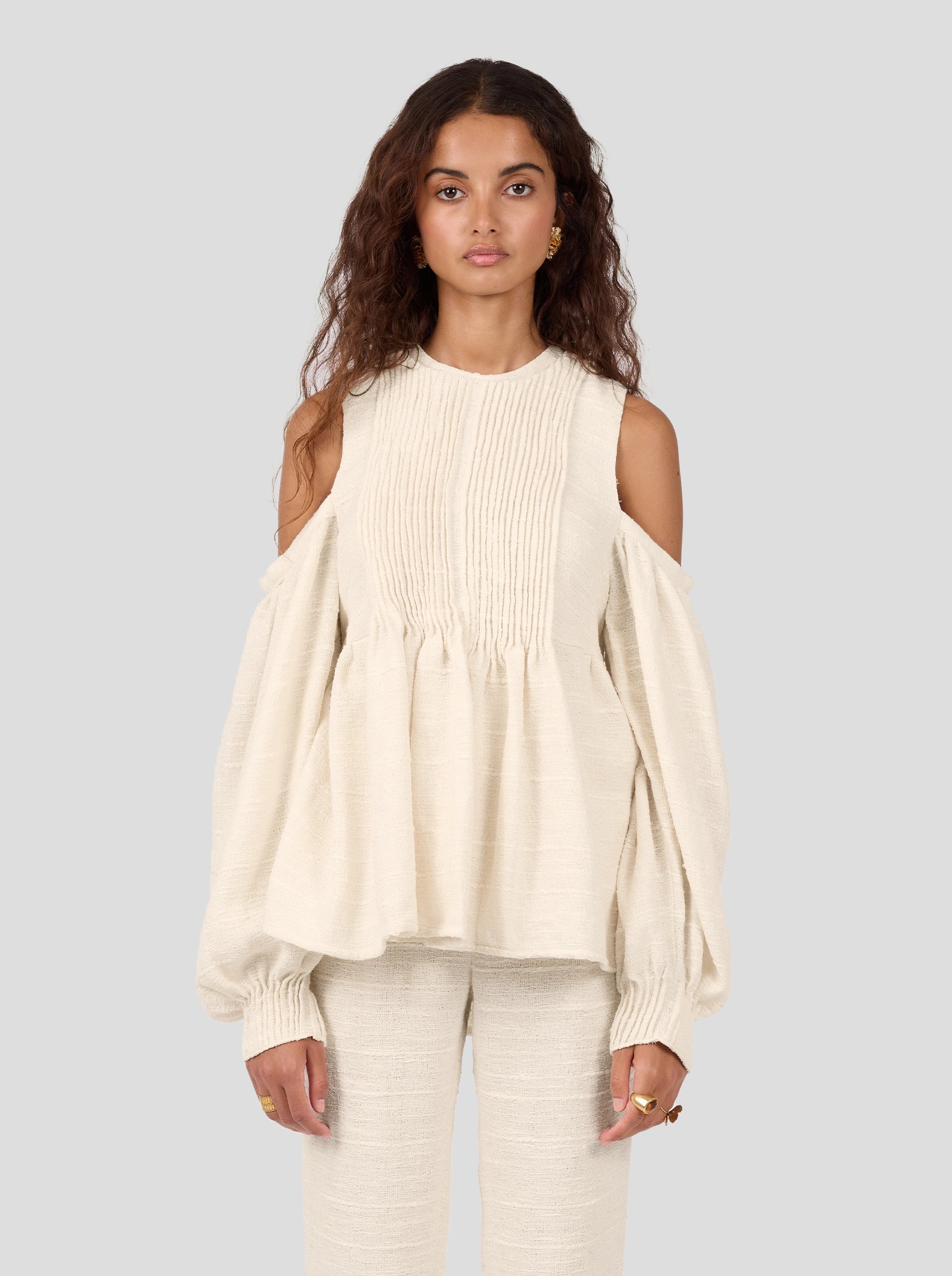 Blanca Blouse In Ivory Jute Canvas