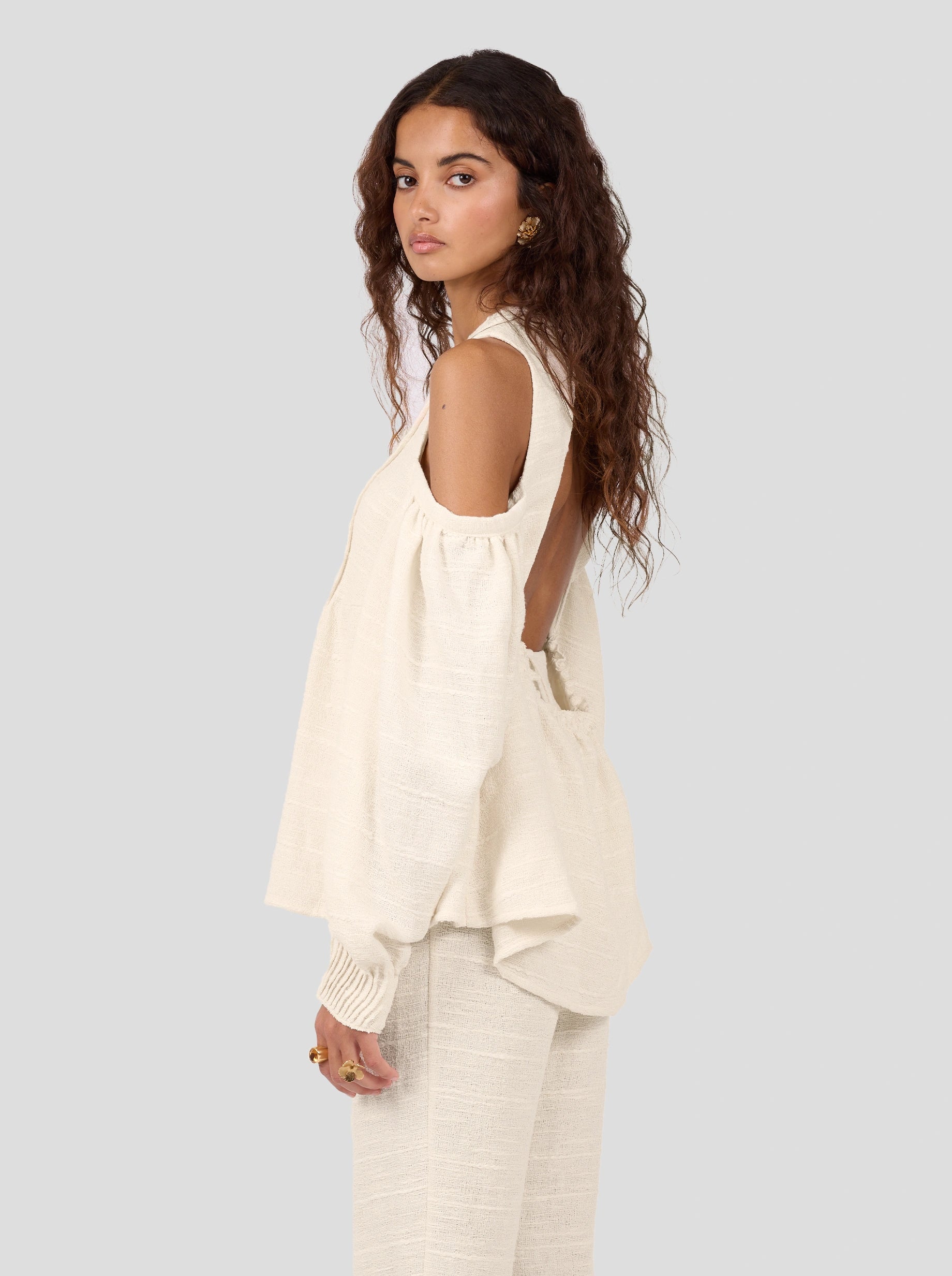 Blanca Blouse In Ivory Jute Canvas