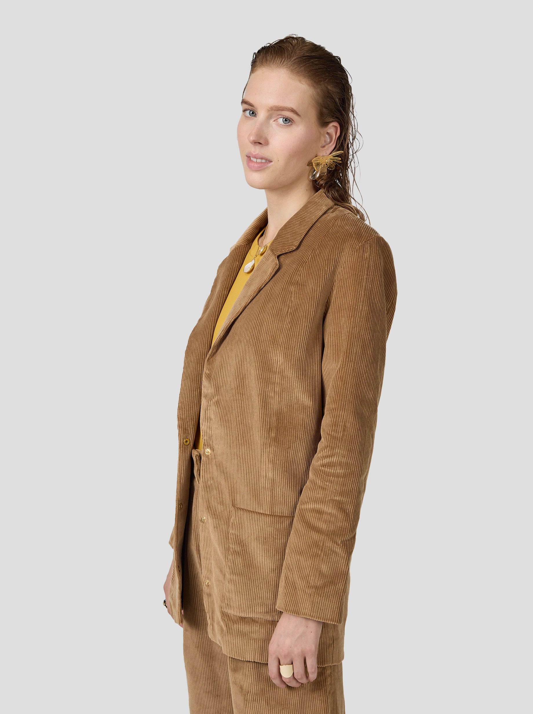 Sonny Crockett blazer in shiny caramel corduroy