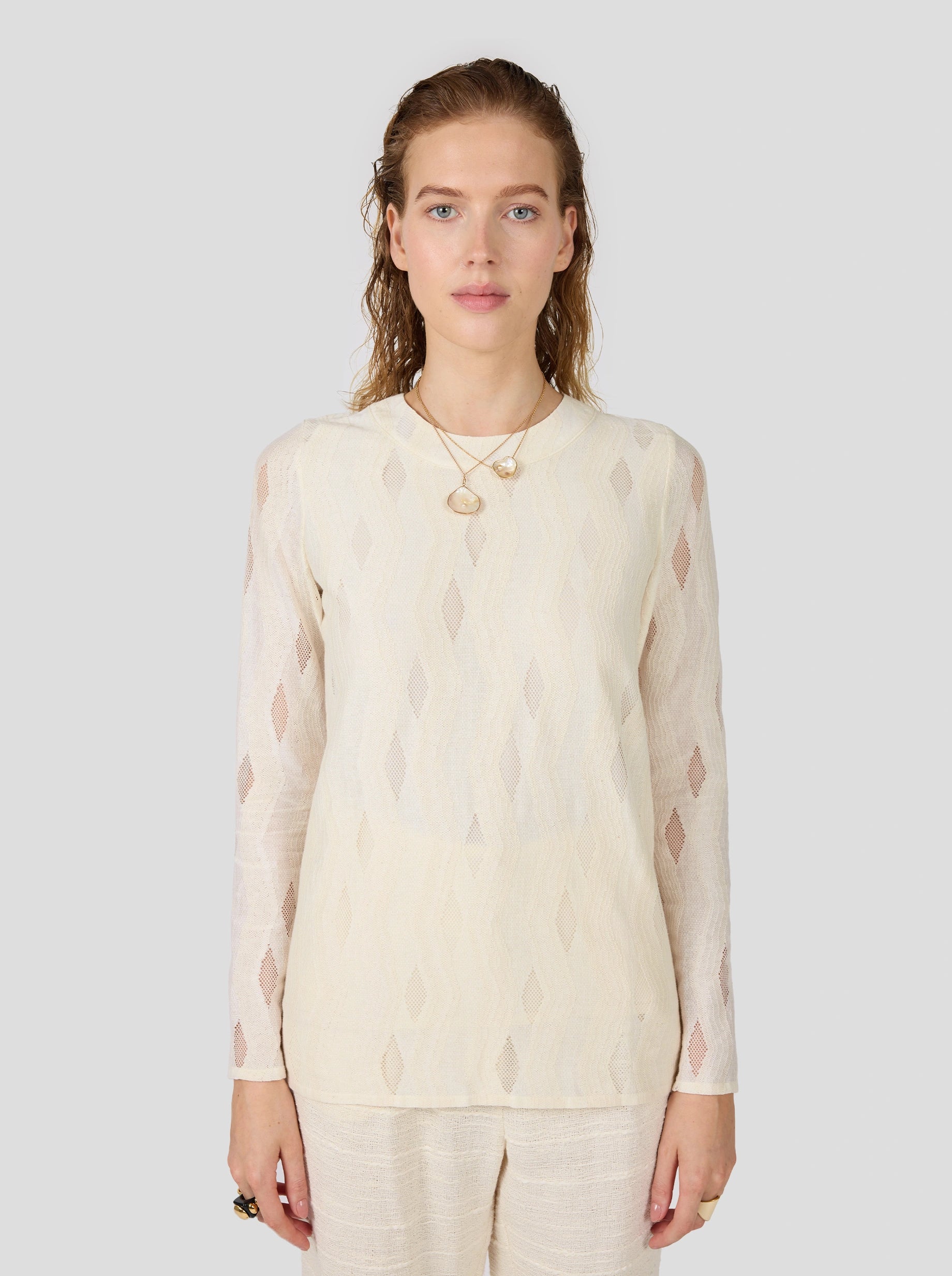 Cloud Top In Cream Openwork Lace