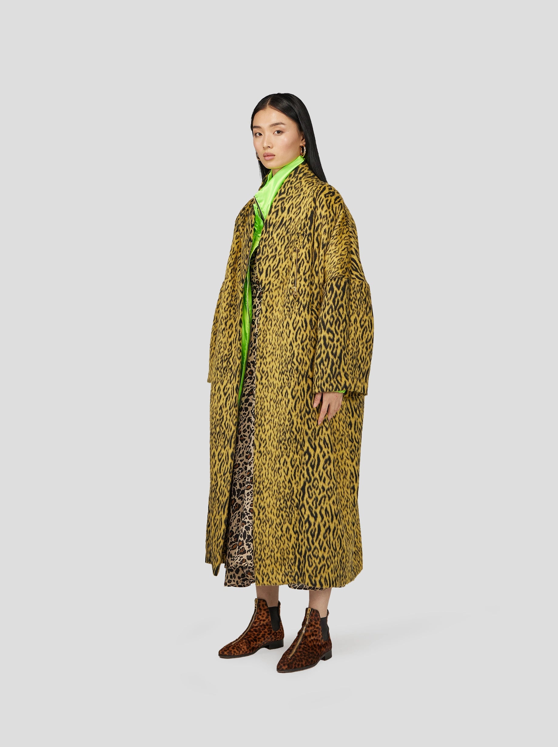 Manteau Eren en lainage Léopard jaune