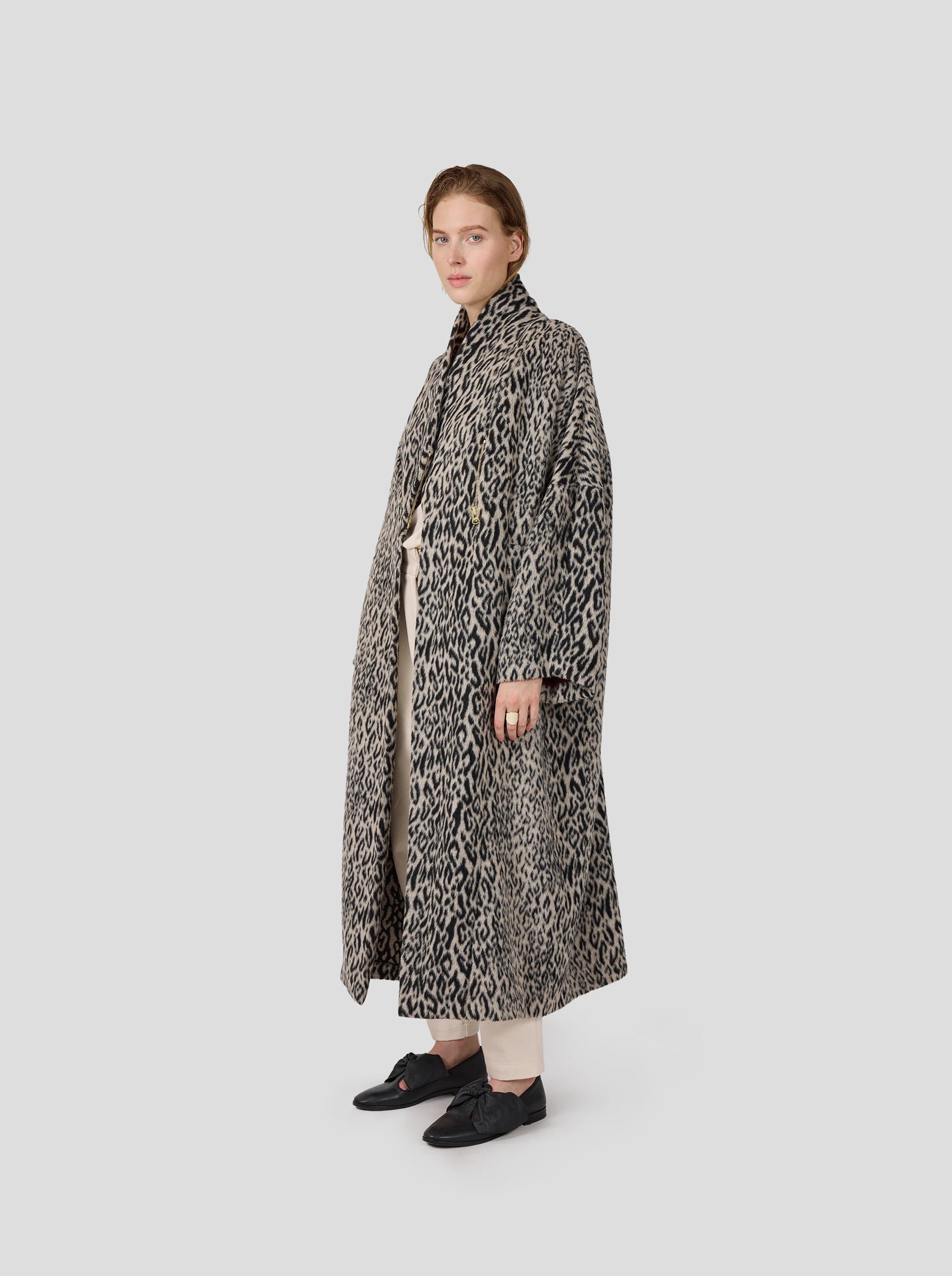 Women's Eren Coat in Black and Grey Leopard