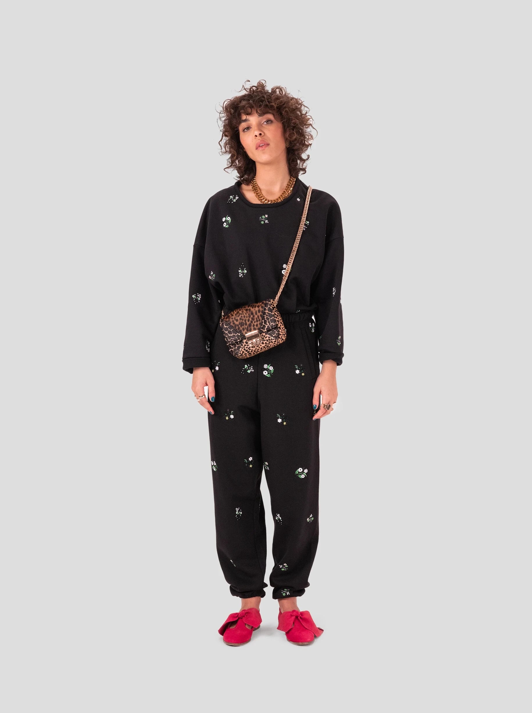 Elliott pants in black beaded embroidered fleece