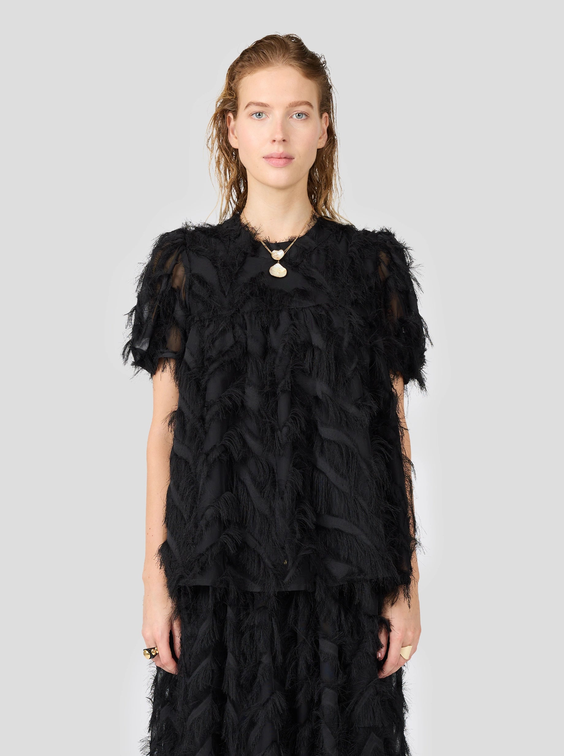 Gaya Blouse in Black Feathers