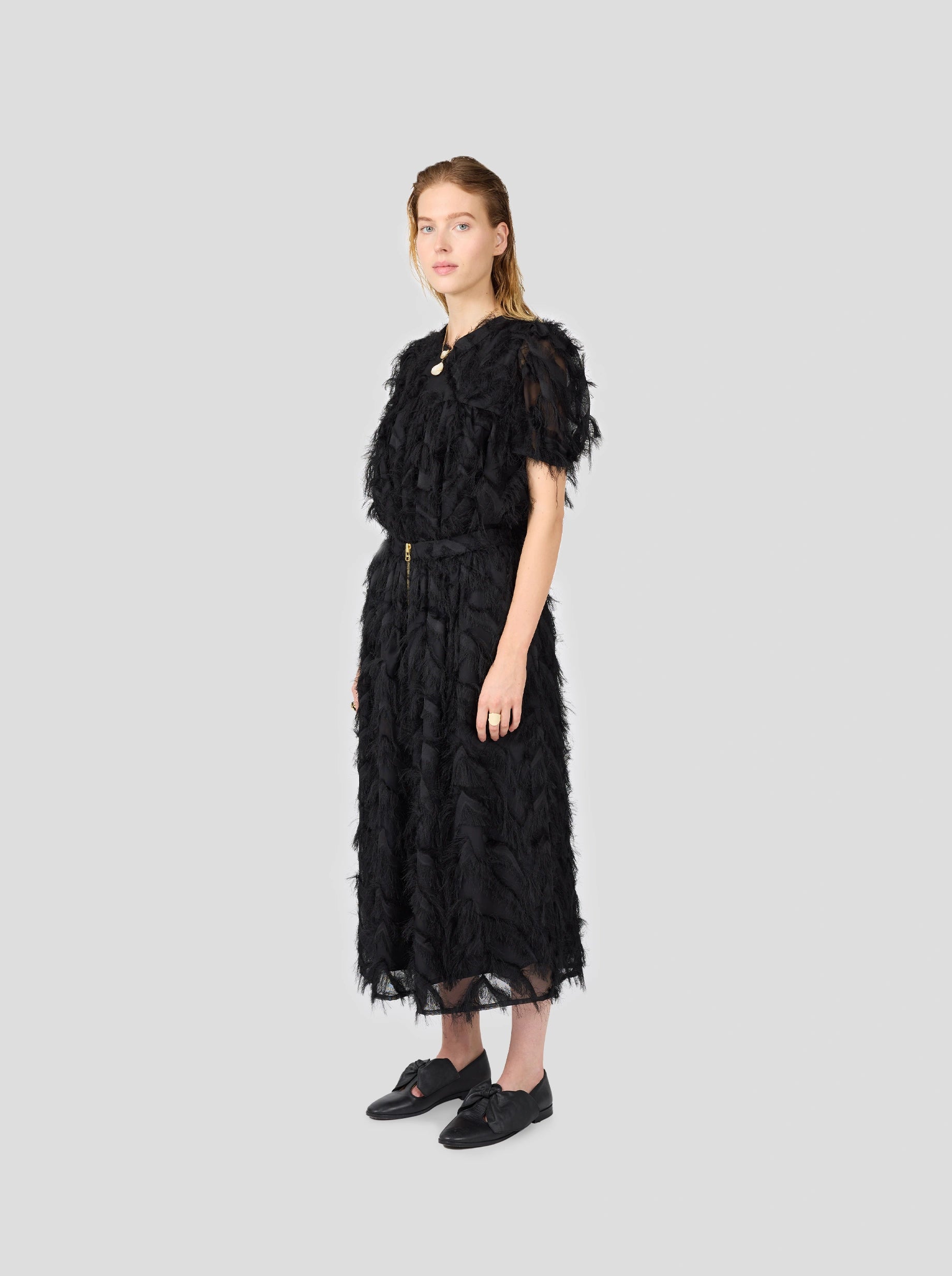 Orso Long Skirt in Black Feathers