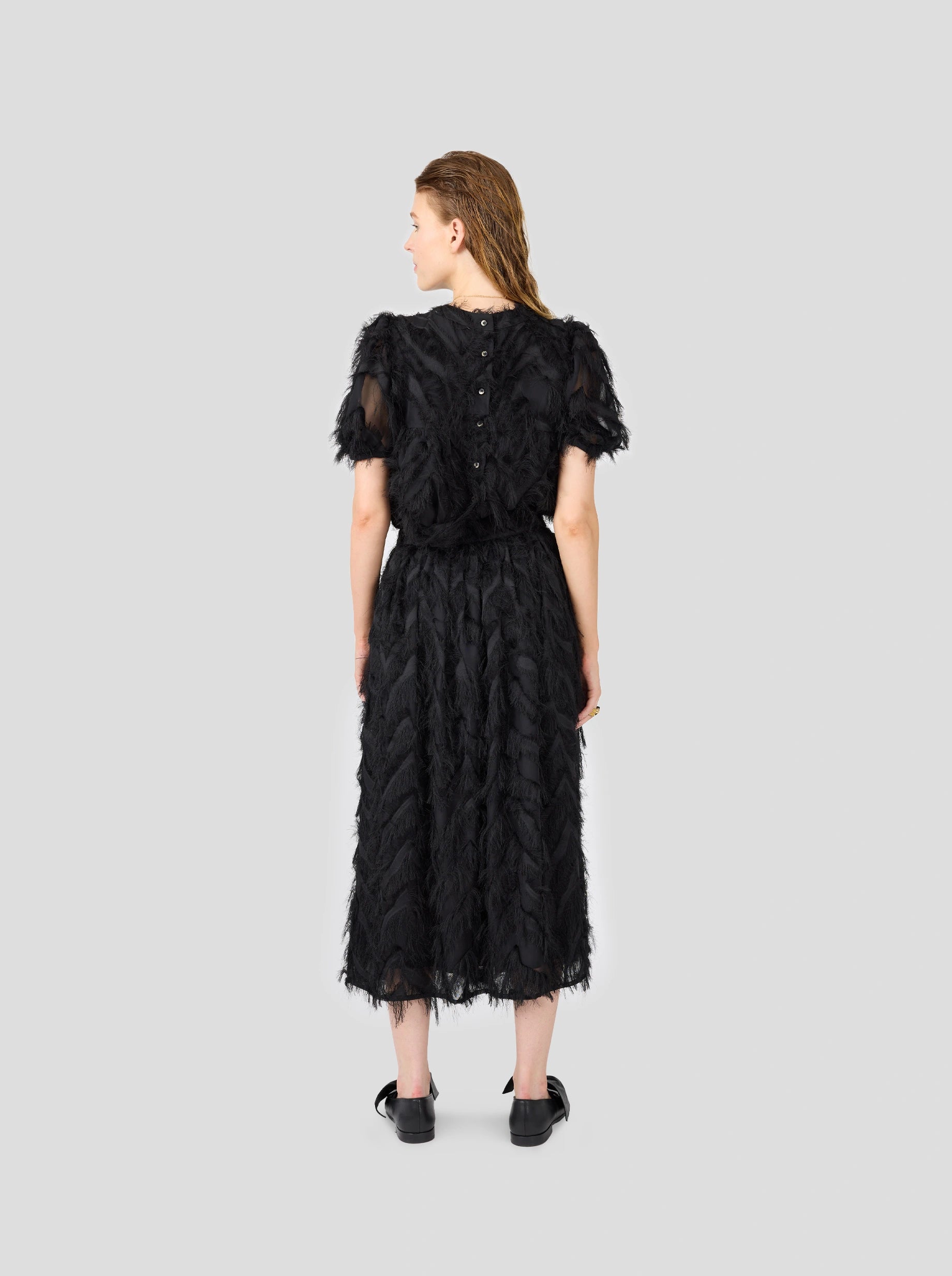 Orso Long Skirt in Black Feathers