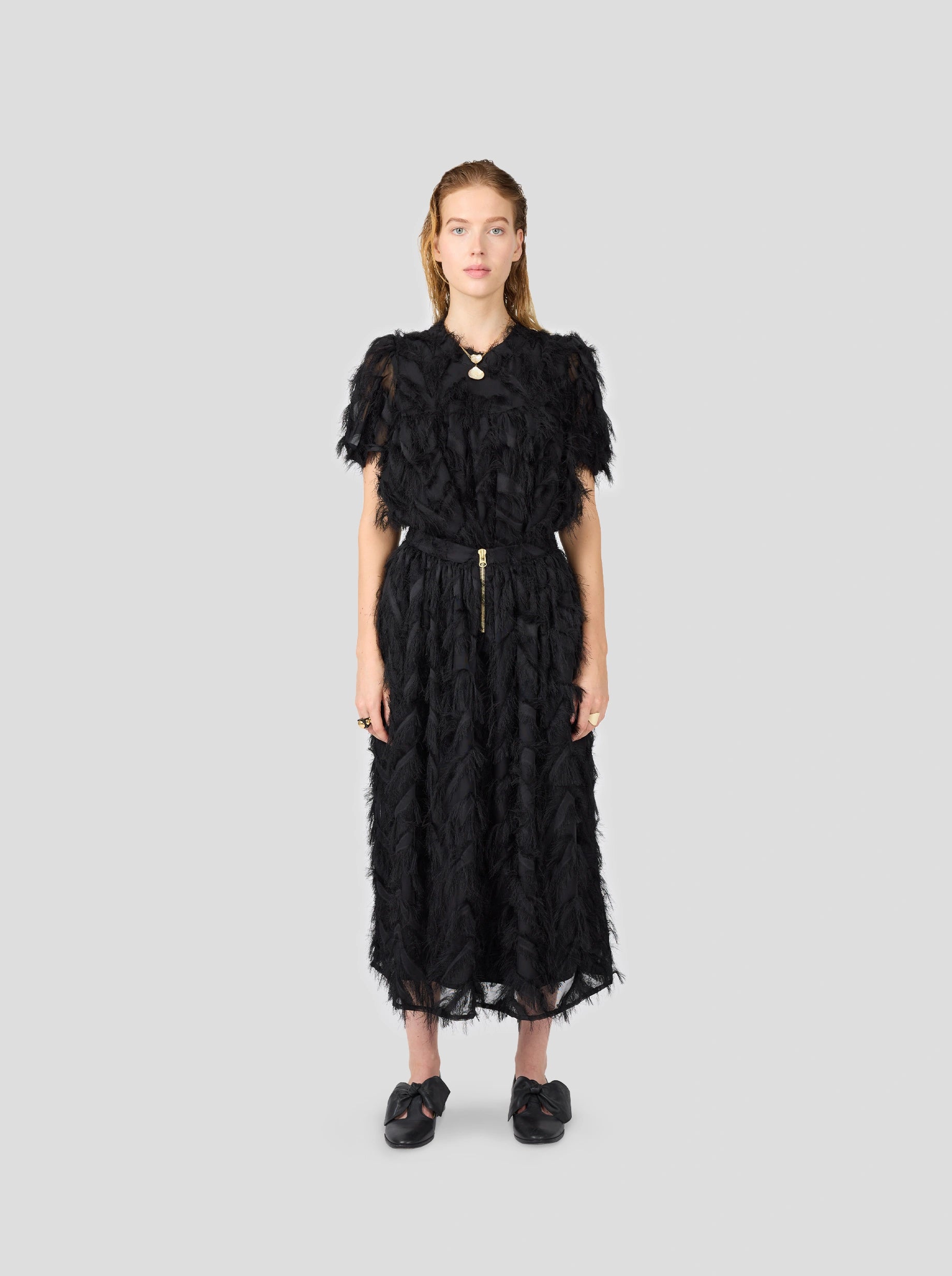 Orso Long Skirt in Black Feathers