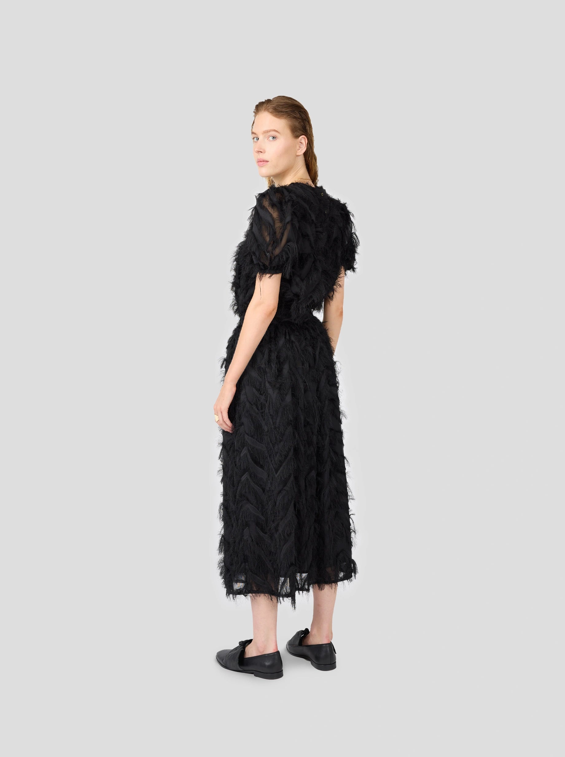 Orso Long Skirt in Black Feathers