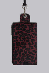 The Minis - Large neck wallet in burgundy Leopard printed leather