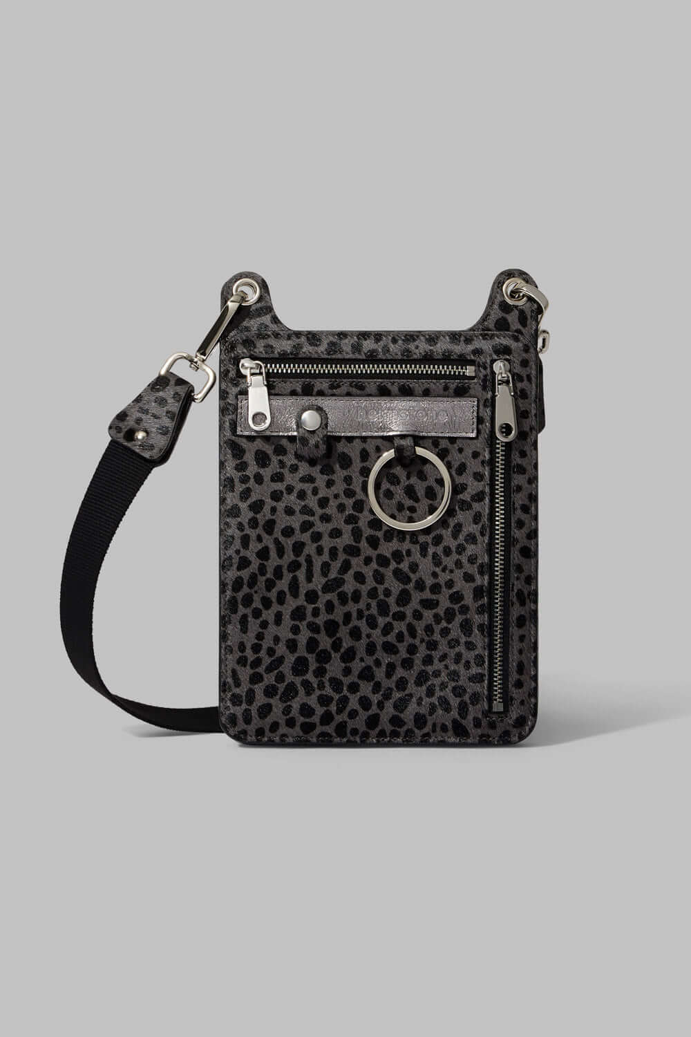 Stanley satchel in grey Cheetah printed leather