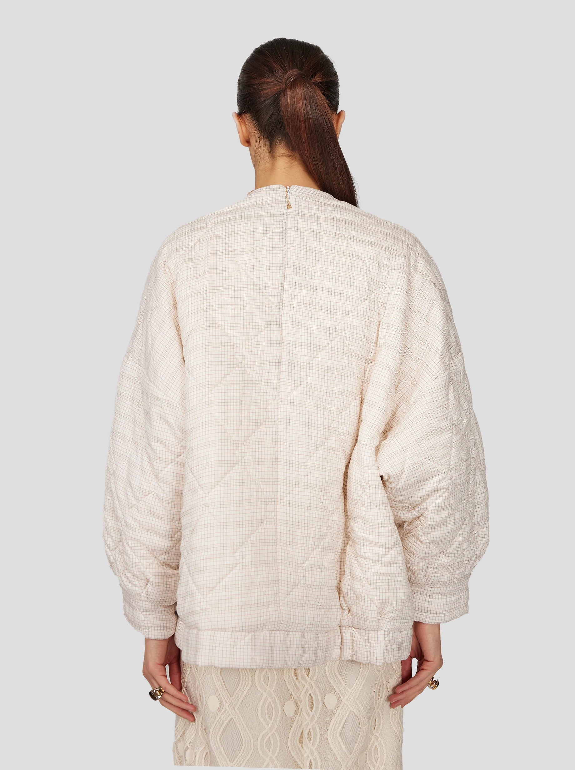 Quilted Harlem Jumper in Neutral Checkers