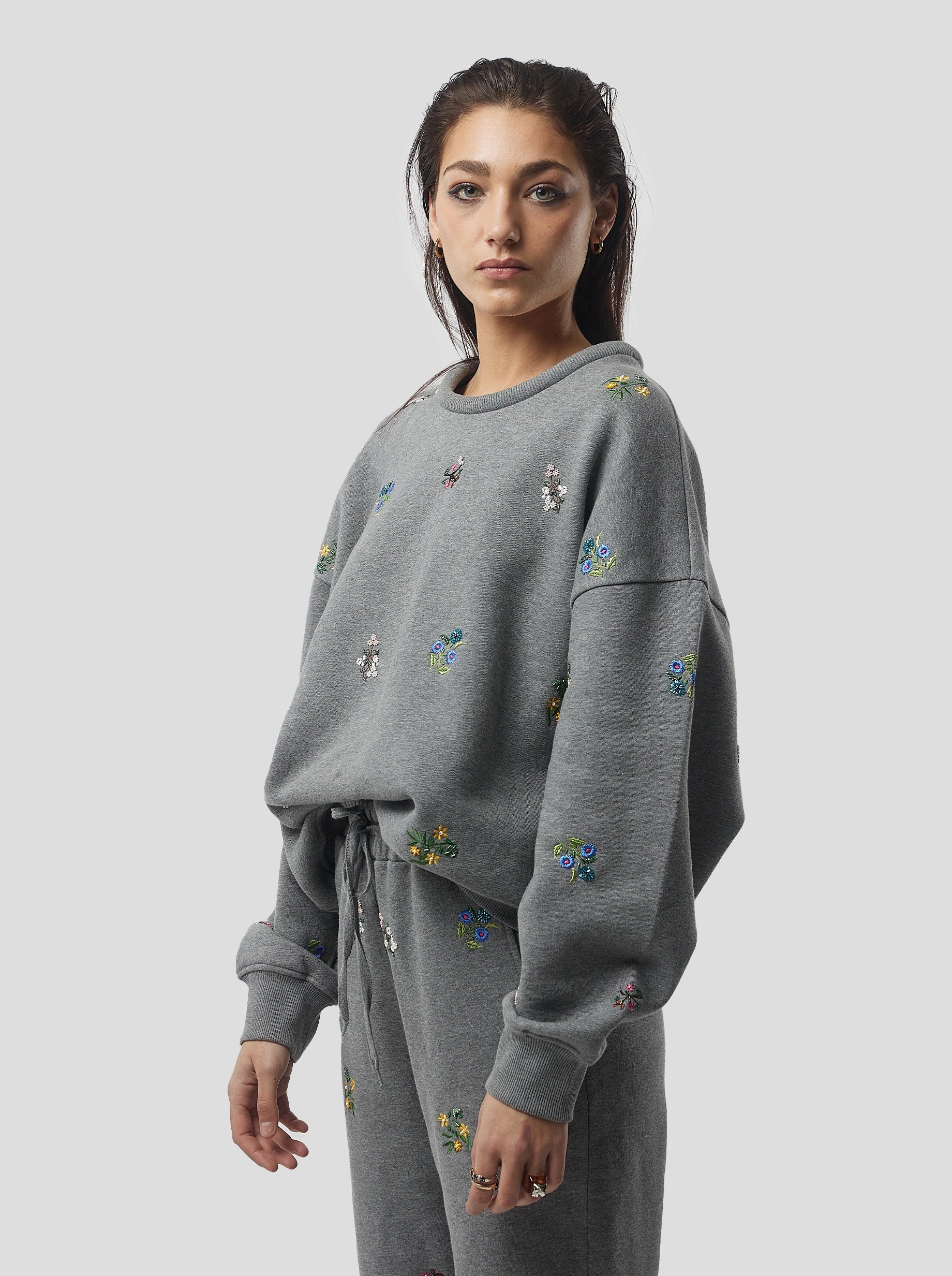 Harlem jumper in grey beaded embroidered fleece