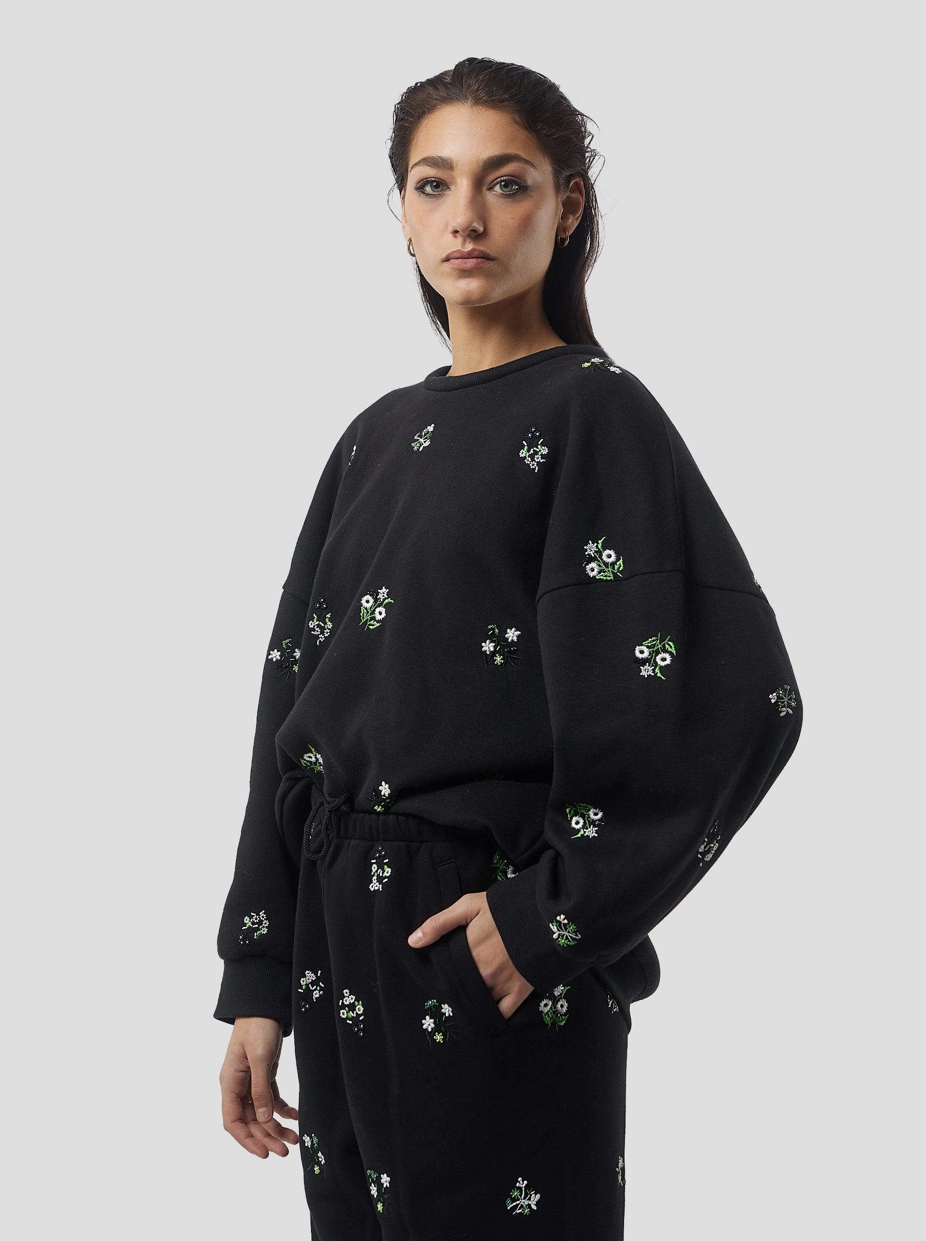 Harlem jumper in black beaded embroidered fleece