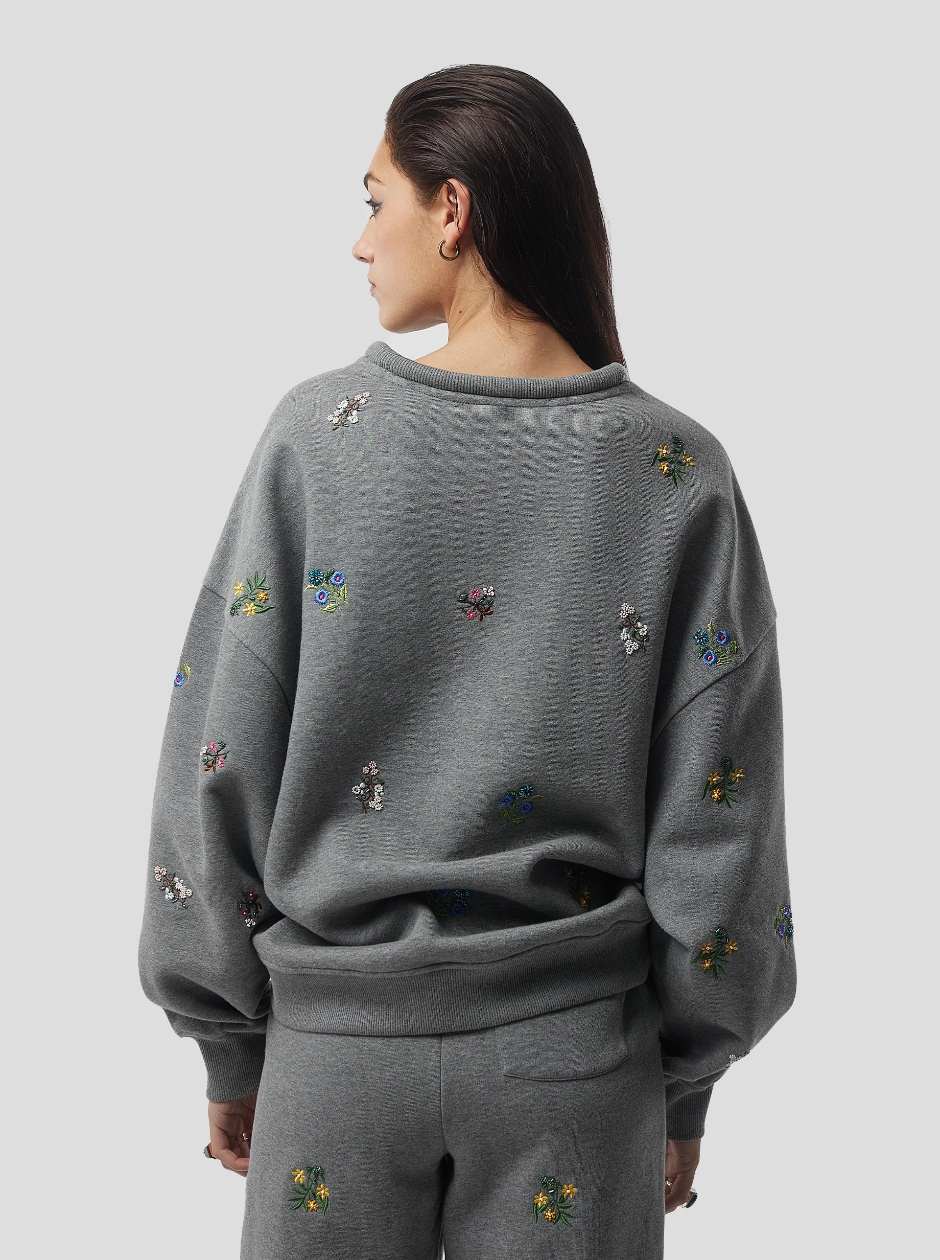 Harlem jumper in grey beaded embroidered fleece