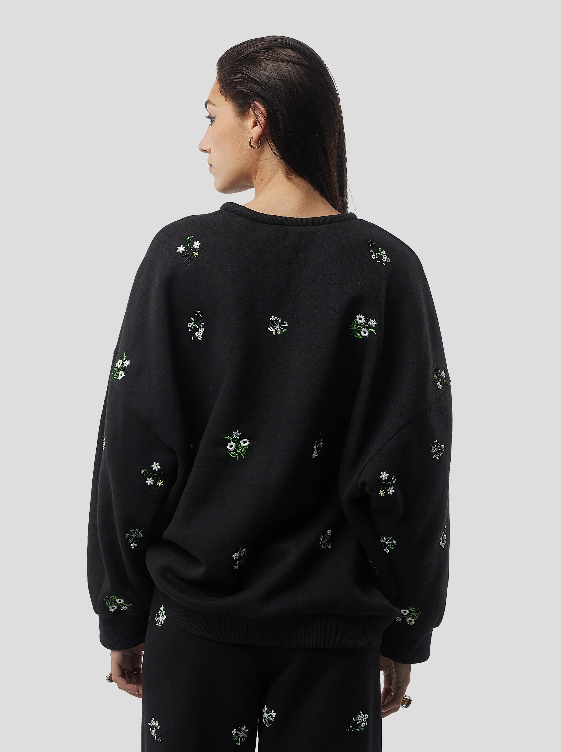 Harlem jumper in black beaded embroidered fleece