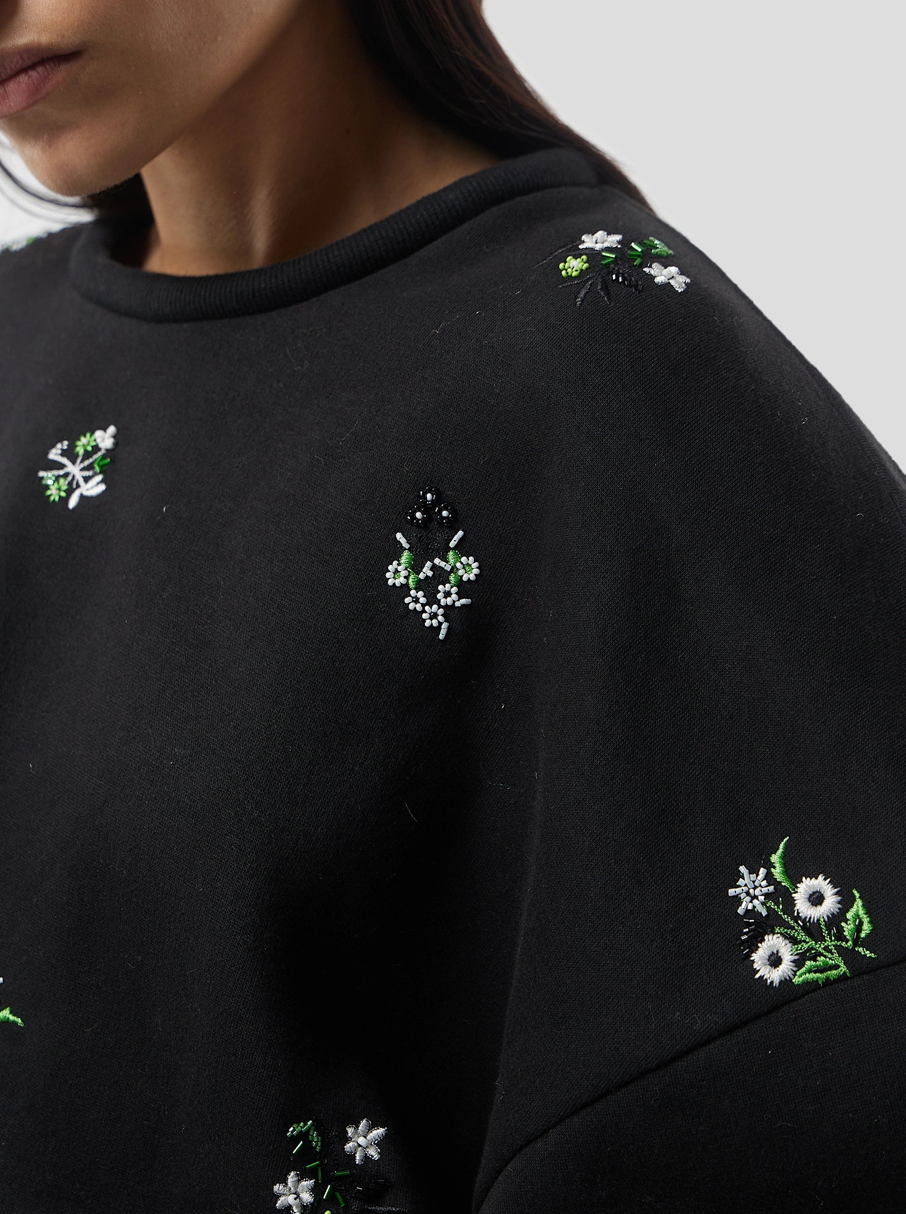 Harlem jumper in black beaded embroidered fleece