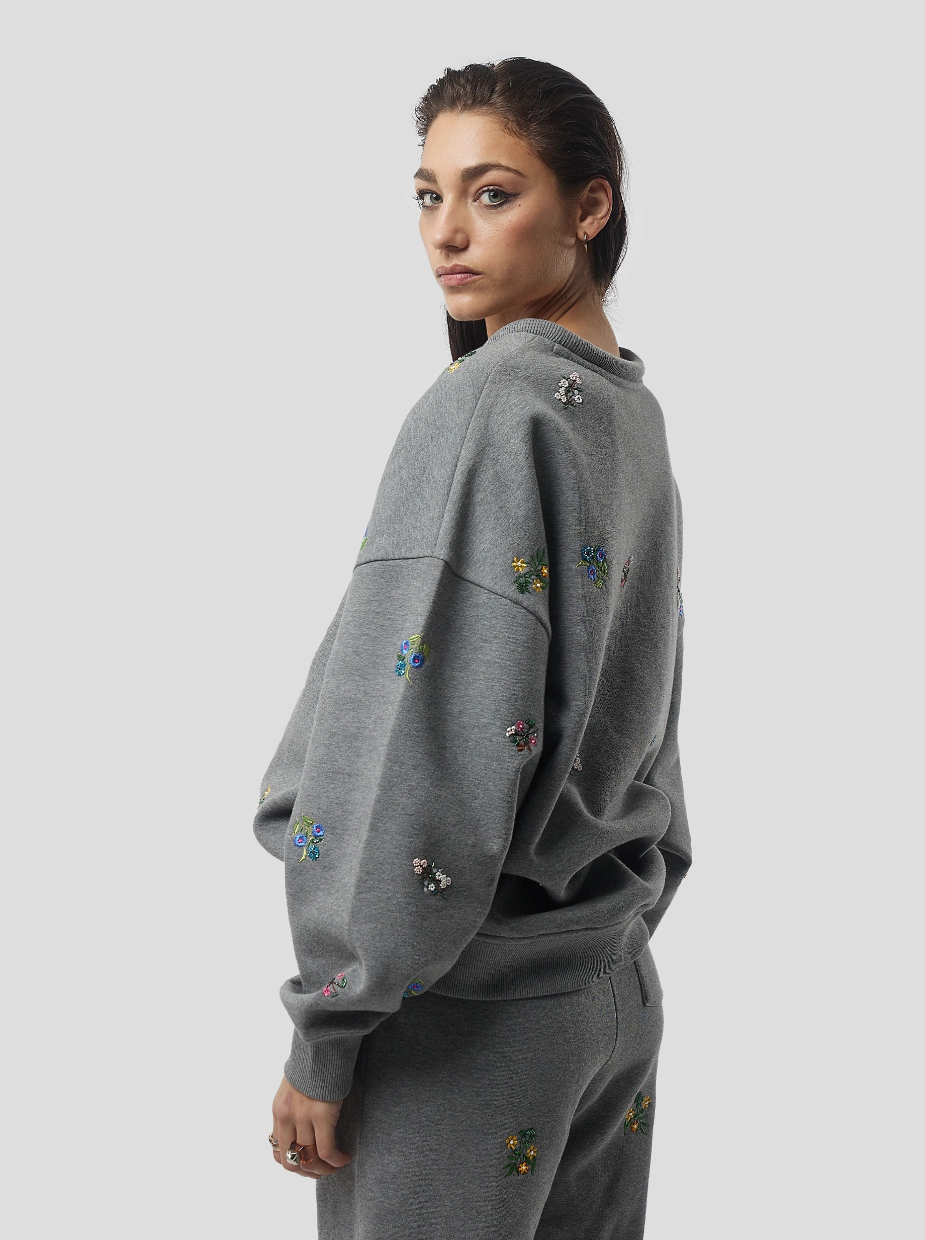 Harlem jumper in grey beaded embroidered fleece