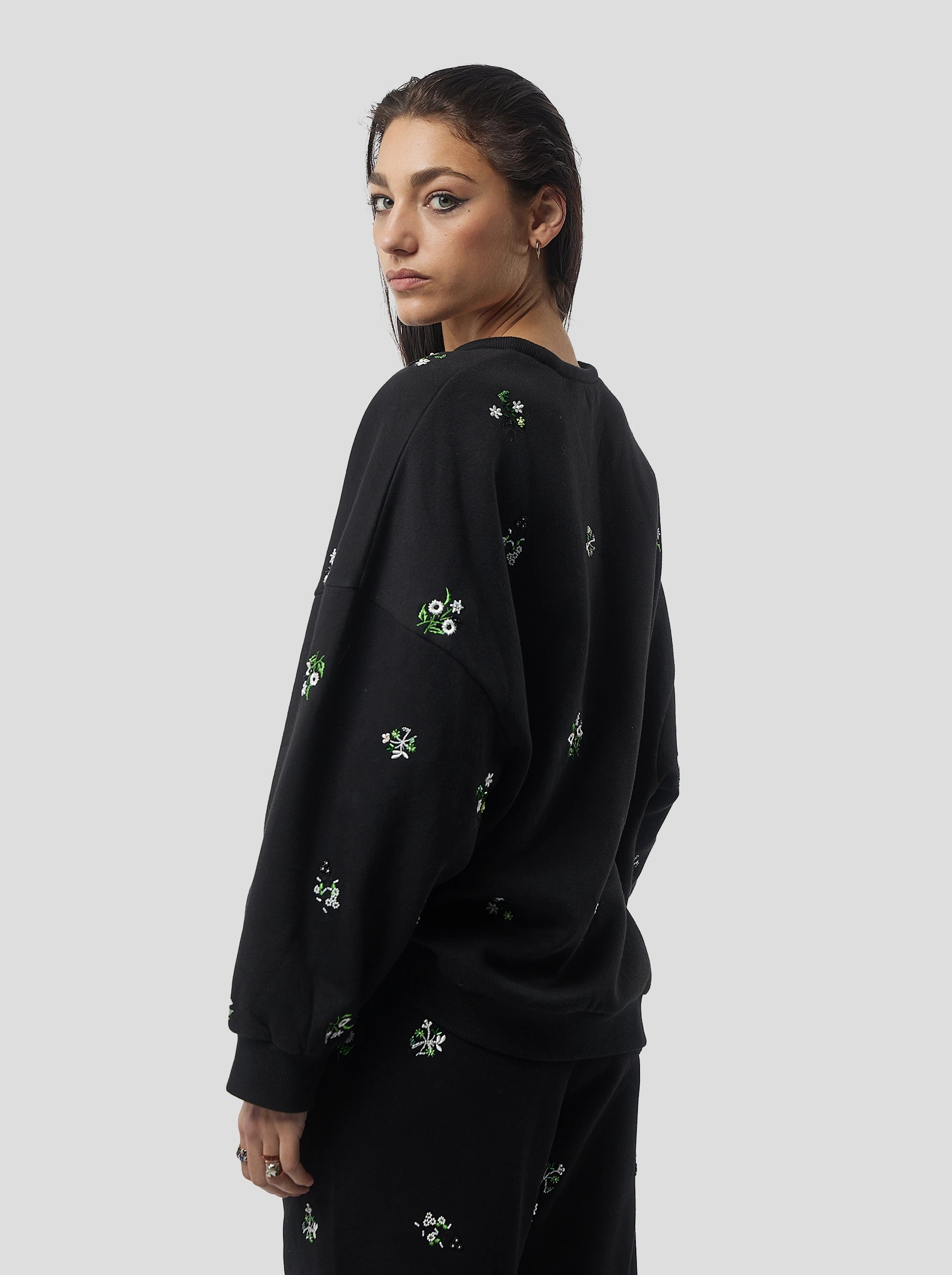 Harlem jumper in black beaded embroidered fleece