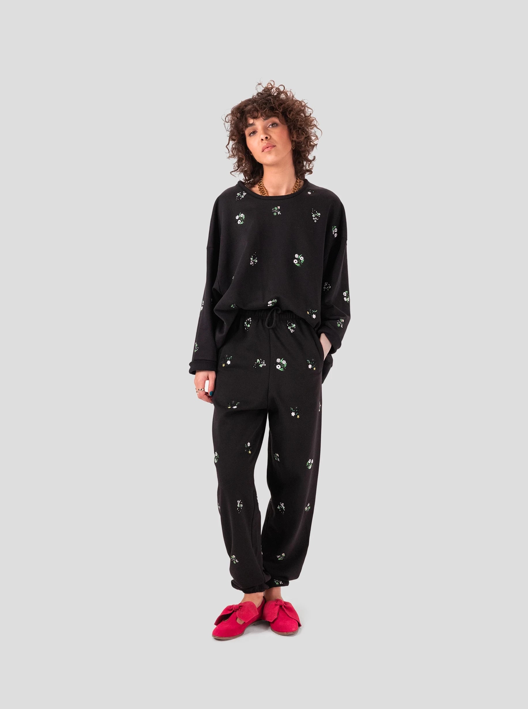 Harlem jumper in black beaded embroidered fleece