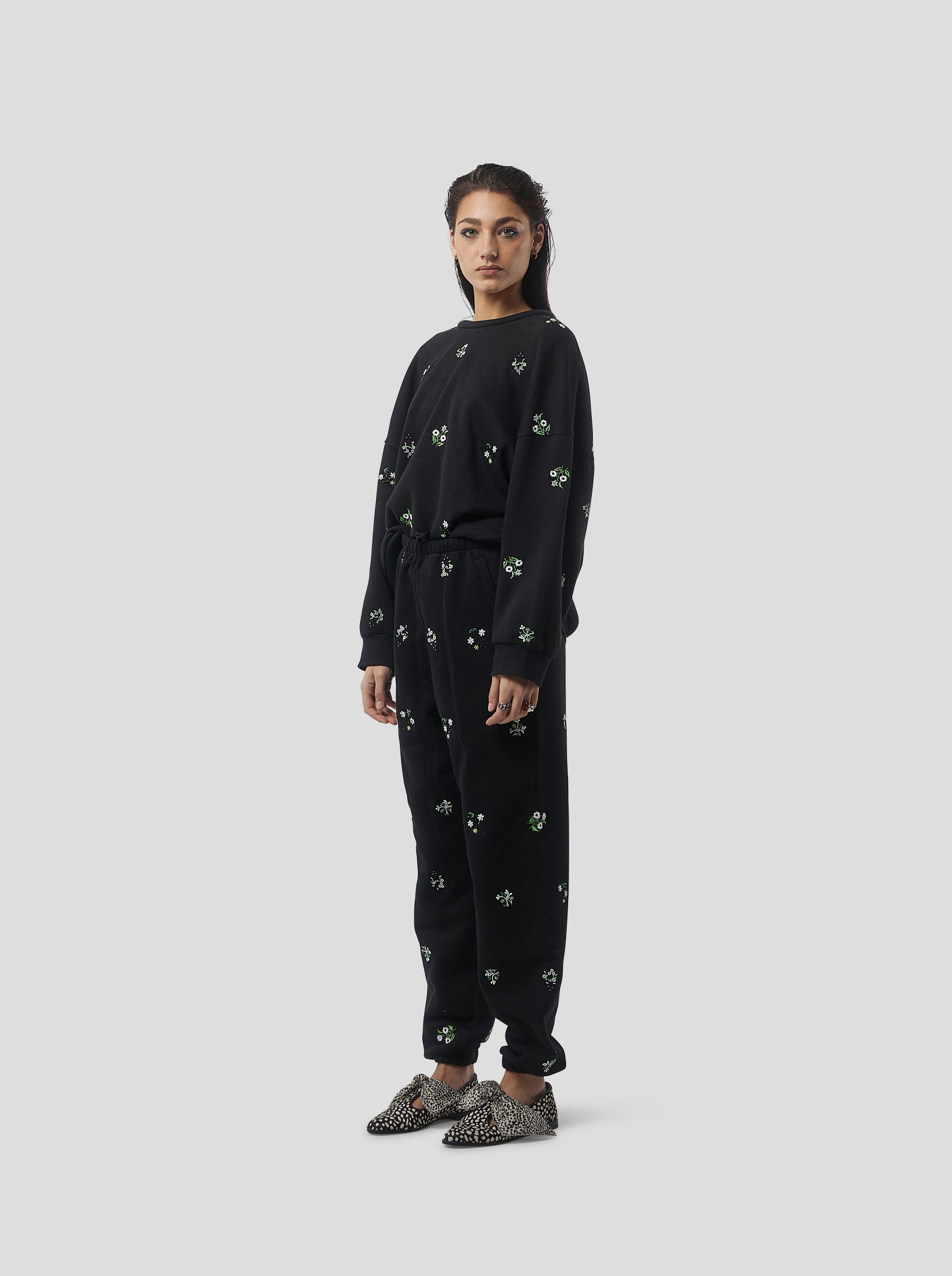 Elliott pants in black beaded embroidered fleece
