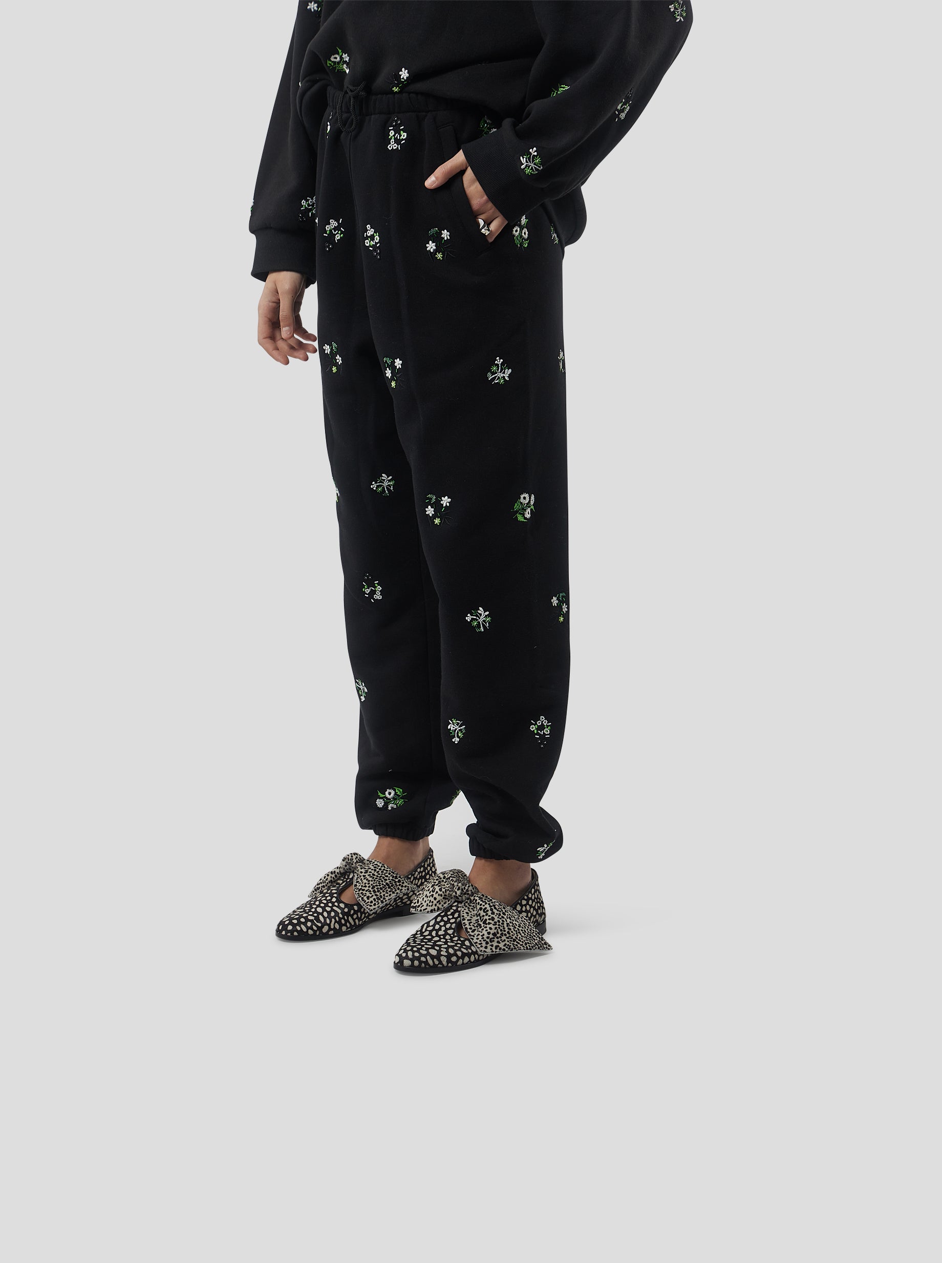 Elliott pants in black beaded embroidered fleece