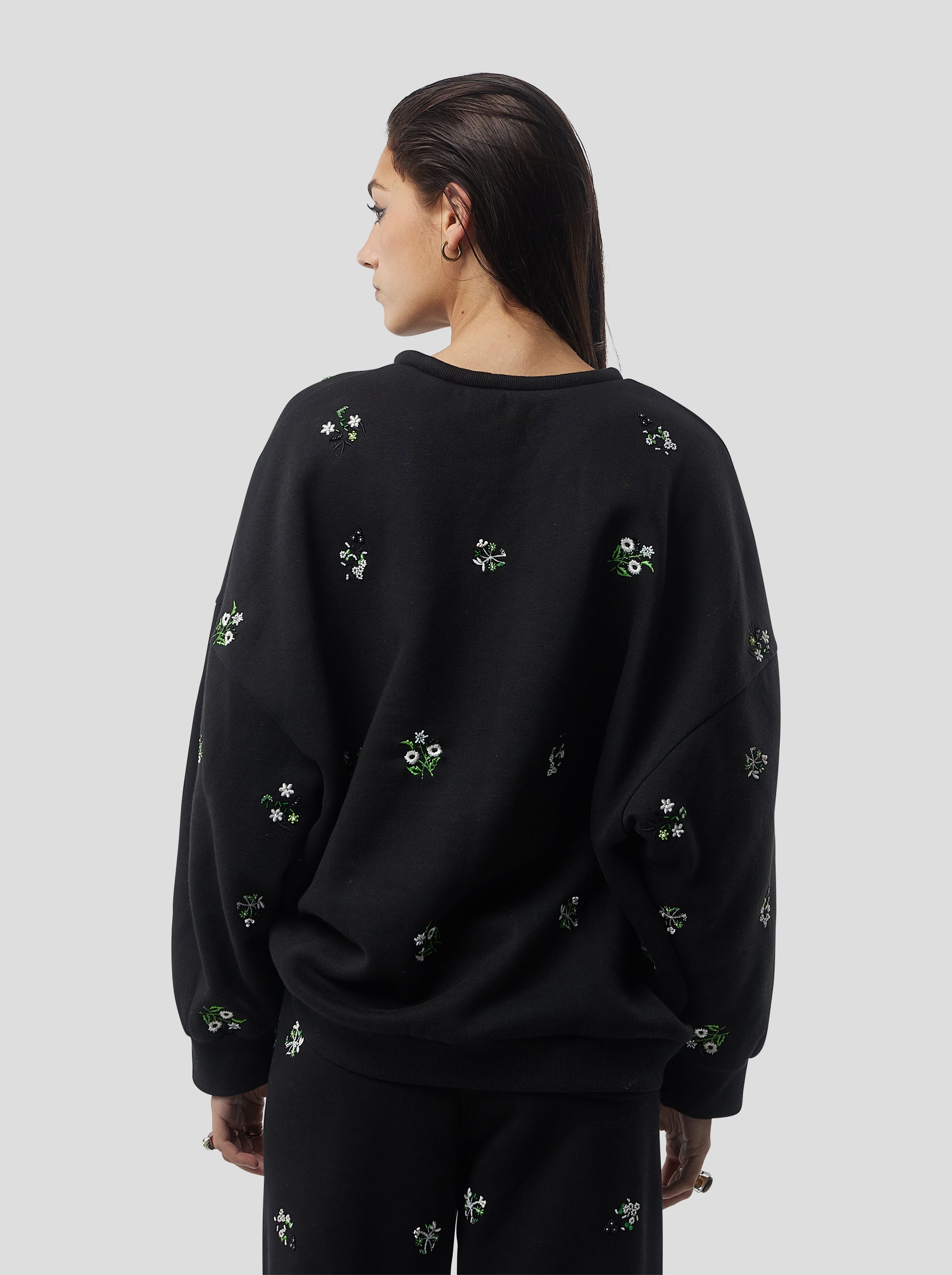 Harlem jumper in black beaded embroidered fleece
