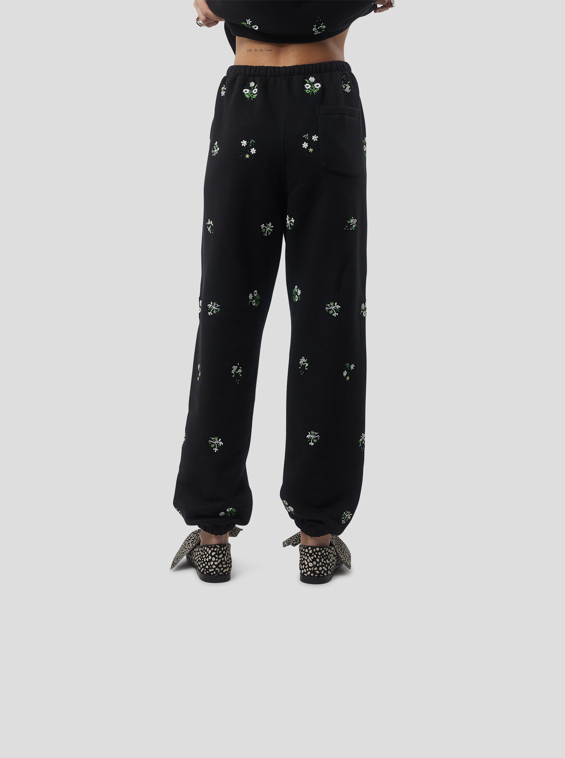 Elliott pants in black beaded embroidered fleece