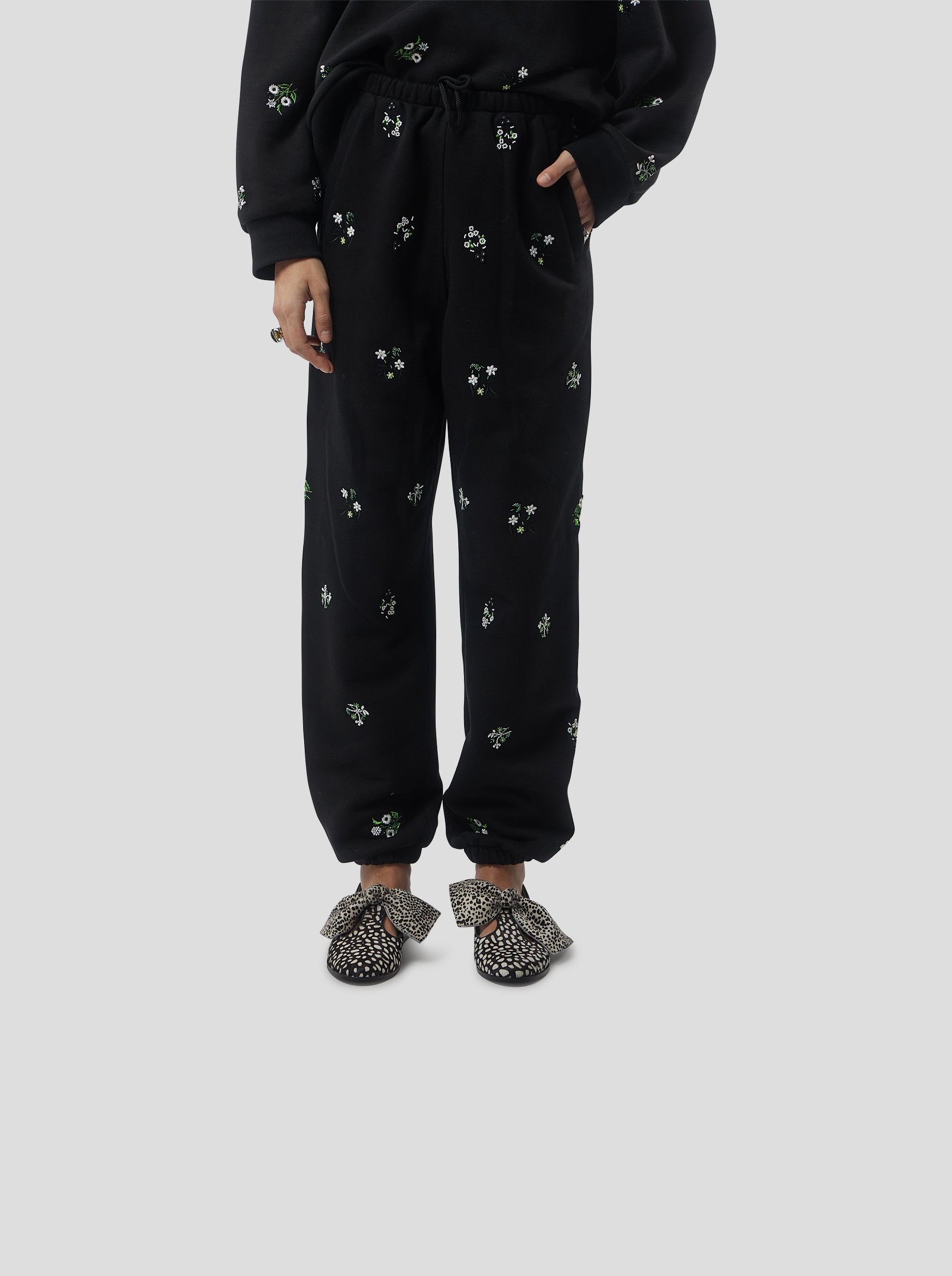Elliott pants in black beaded embroidered fleece