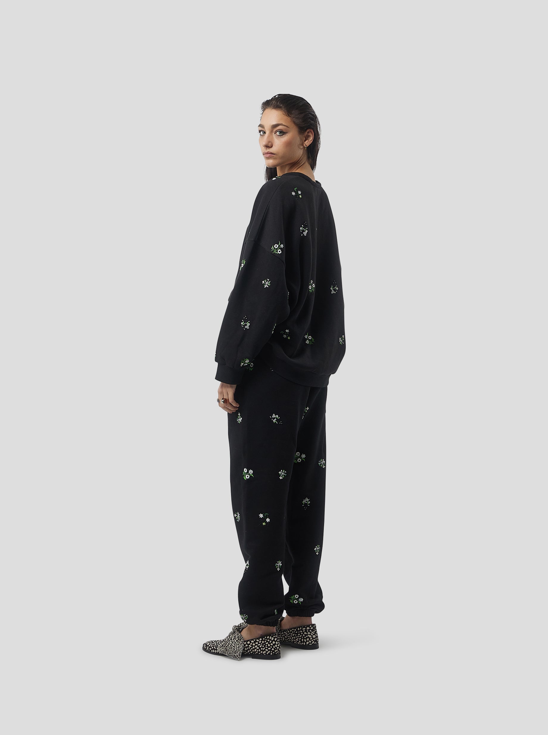 Elliott pants in black beaded embroidered fleece