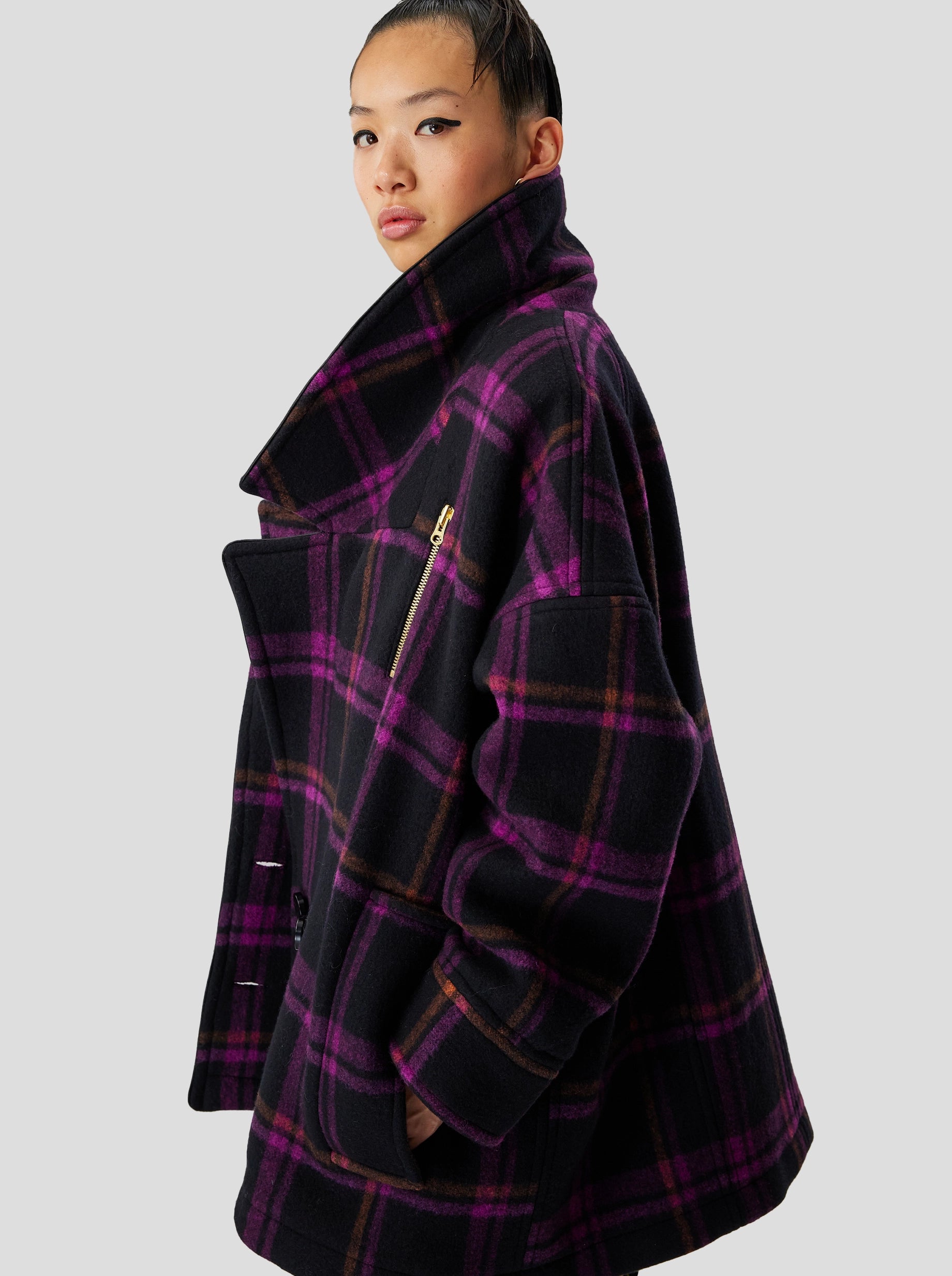 Ken pea coat in District Wineberry wool