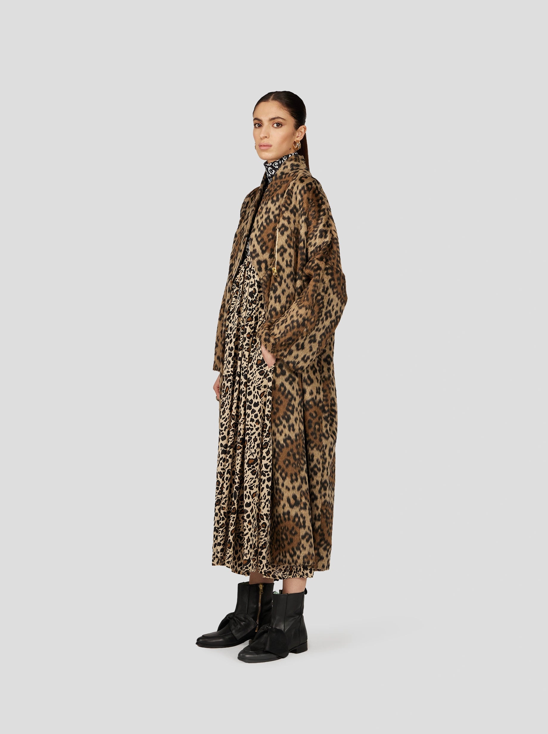 EREN COAT IN MUFFLED WOOL LEOPARD