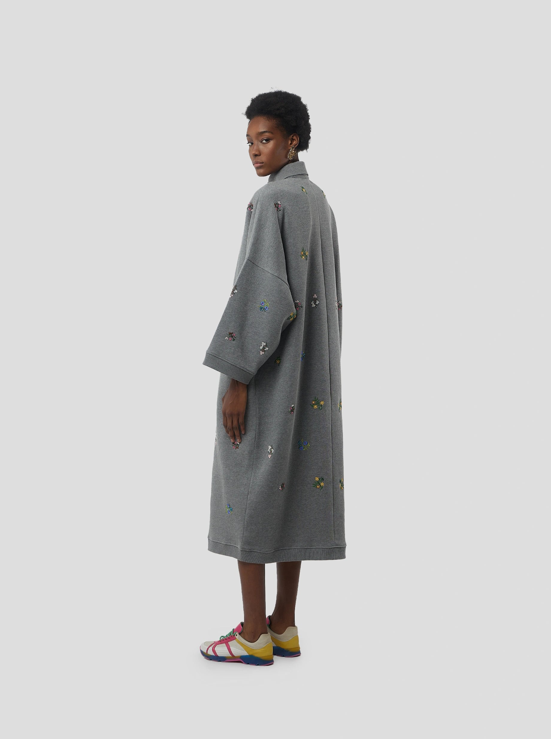 Milo dress in grey beaded embroidered fleece