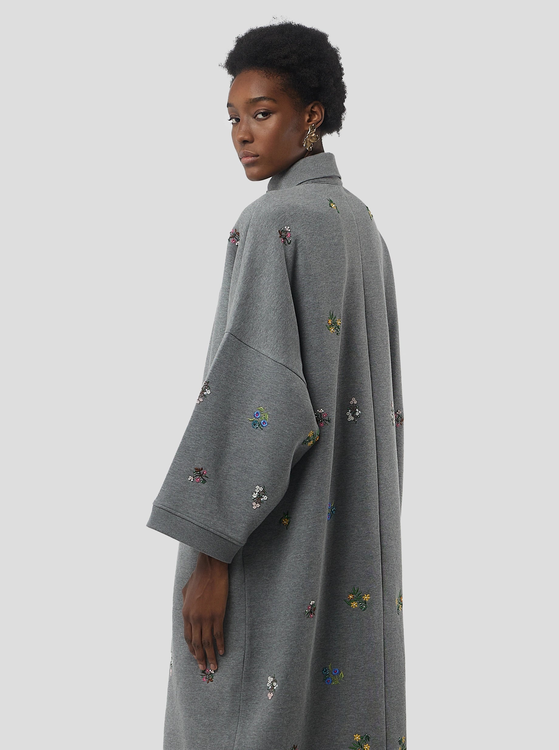 Milo dress in grey beaded embroidered fleece