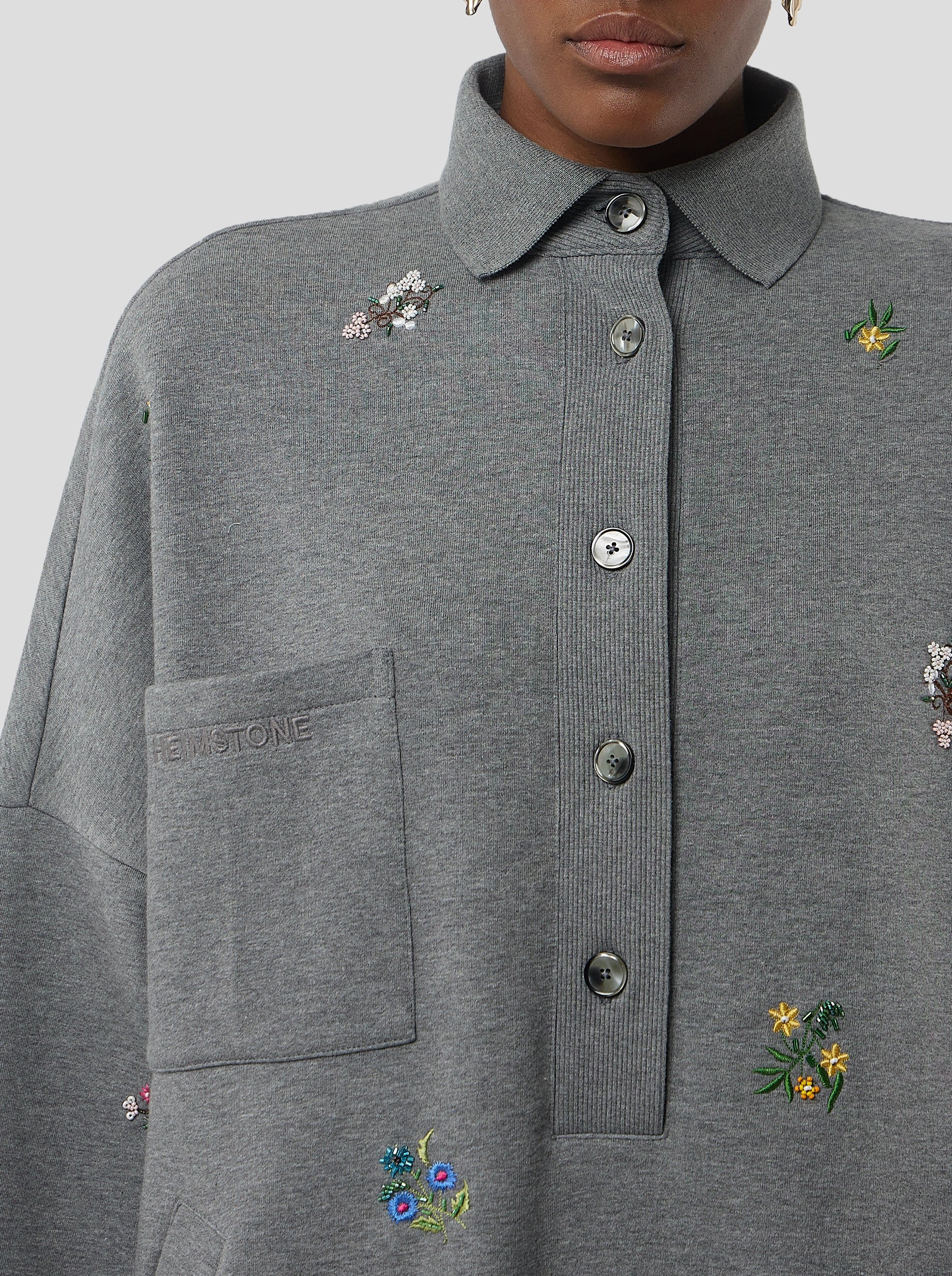 Milo dress in grey beaded embroidered fleece