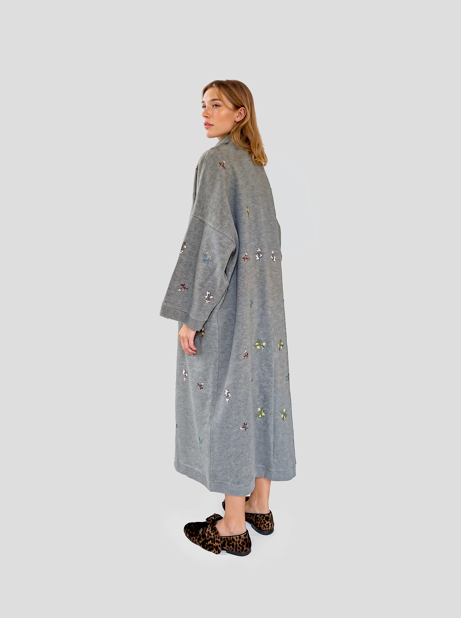 Milo dress in grey beaded embroidered fleece