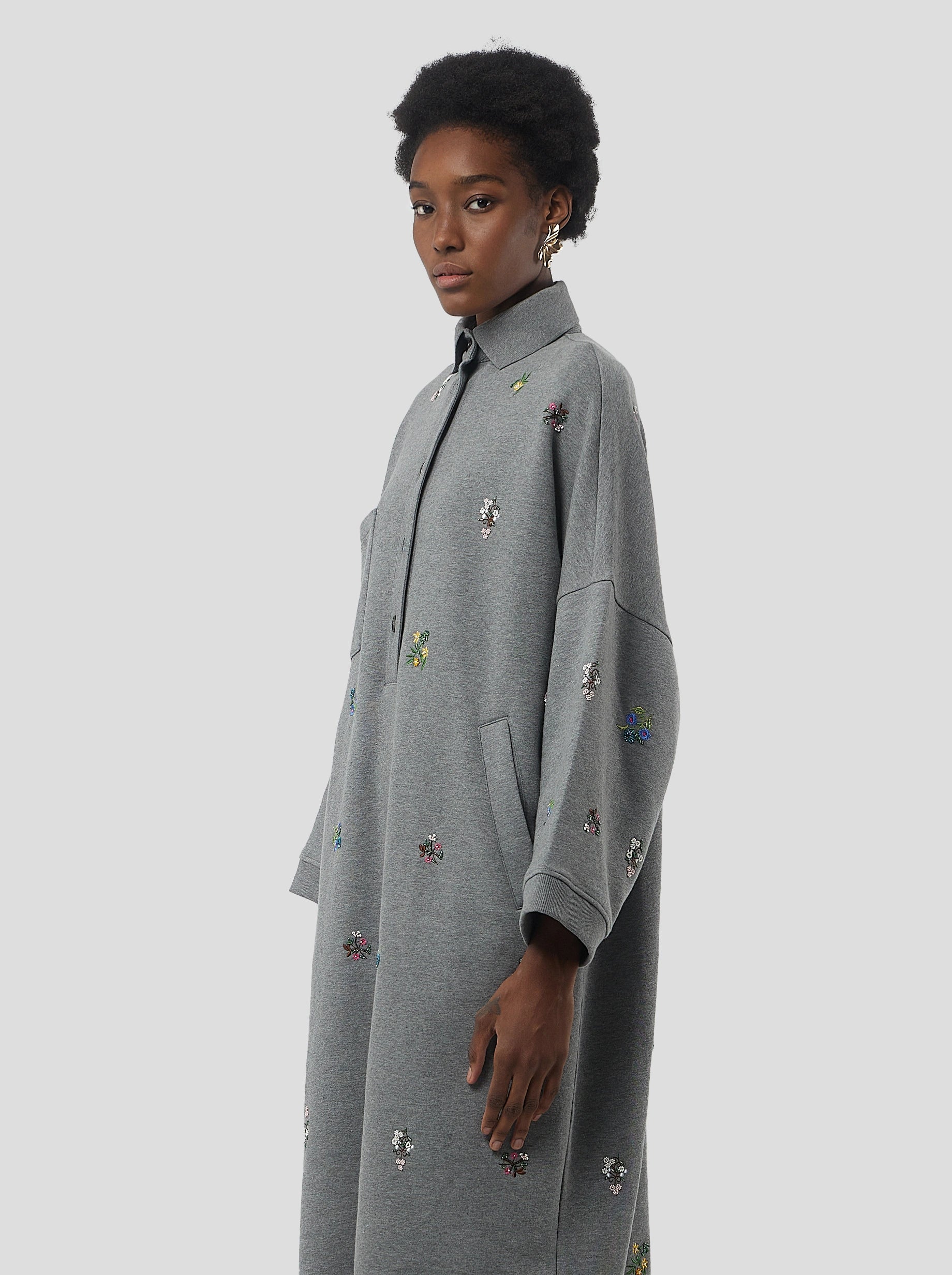 Milo dress in grey beaded embroidered fleece