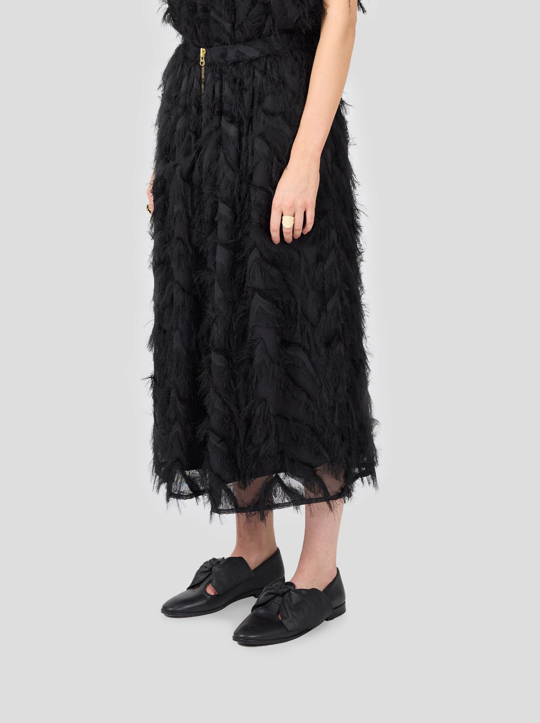 Orso Long Skirt in Black Feathers