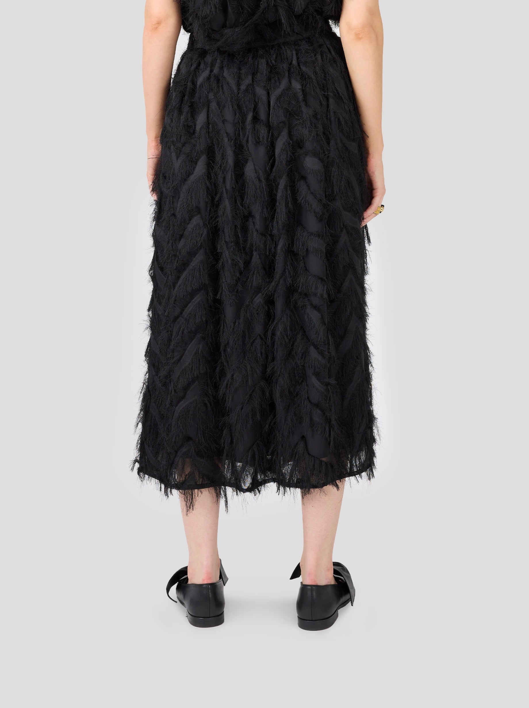 Orso Long Skirt in Black Feathers