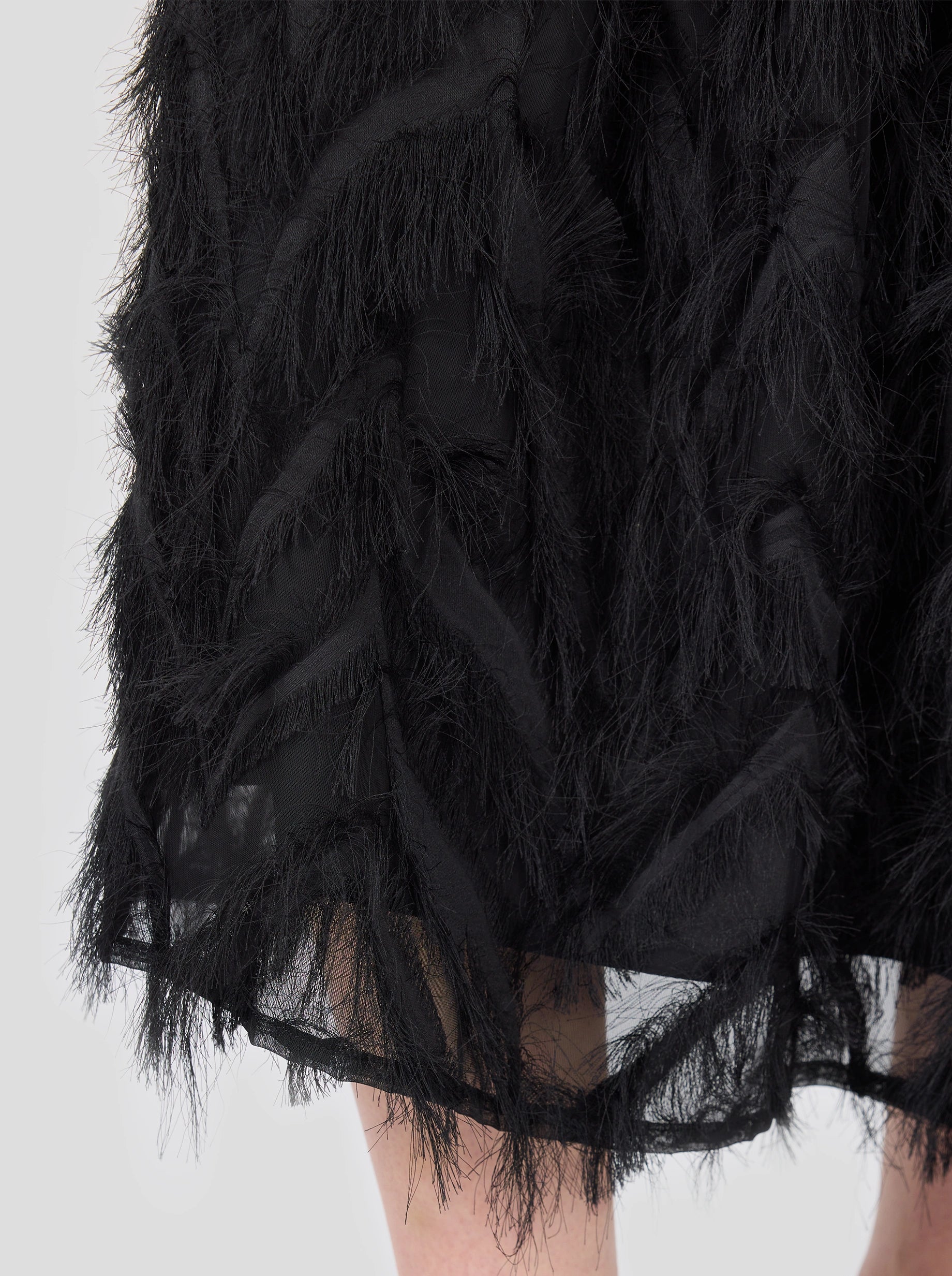 Orso Long Skirt in Black Feathers